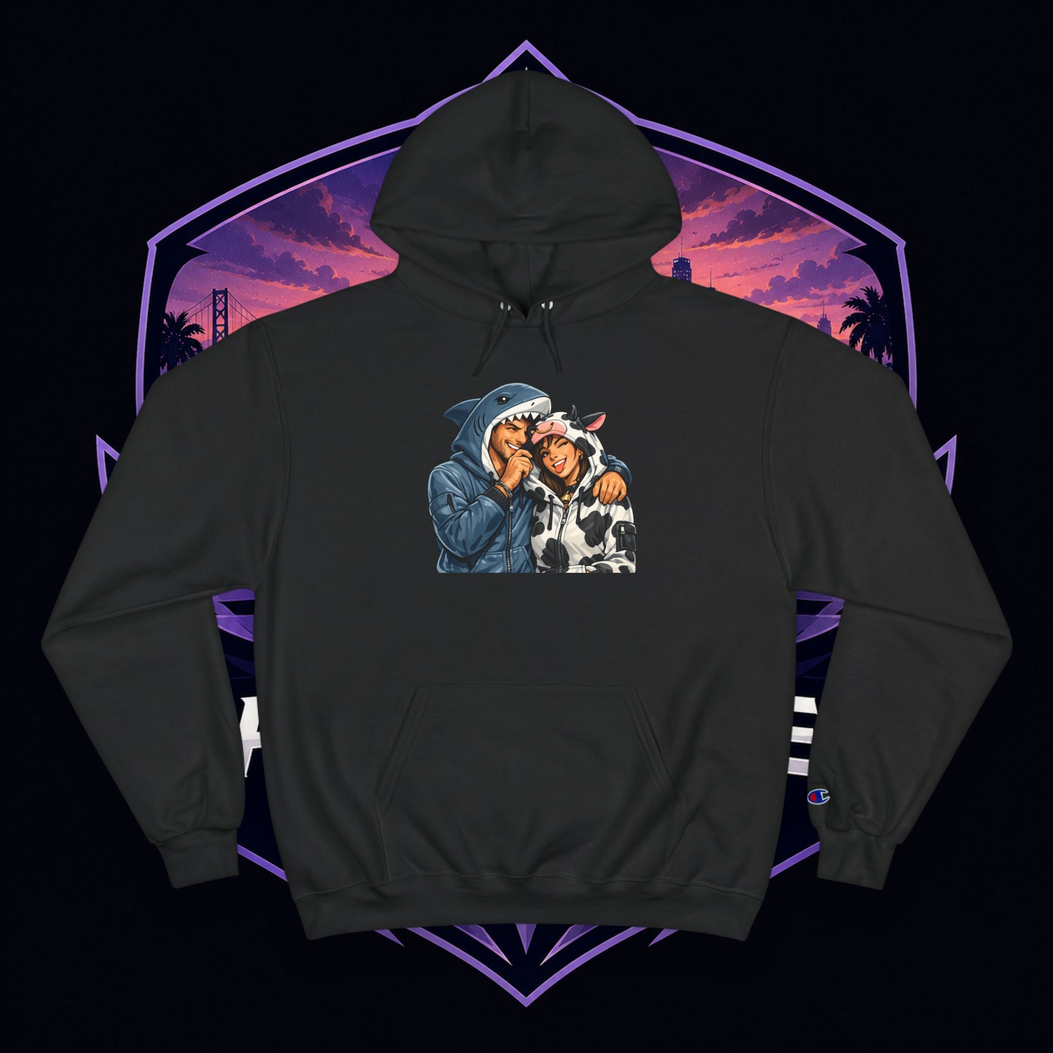 SC Vintage-Inspired Champion Hoodie — Cozy Retro Couple Graphic
