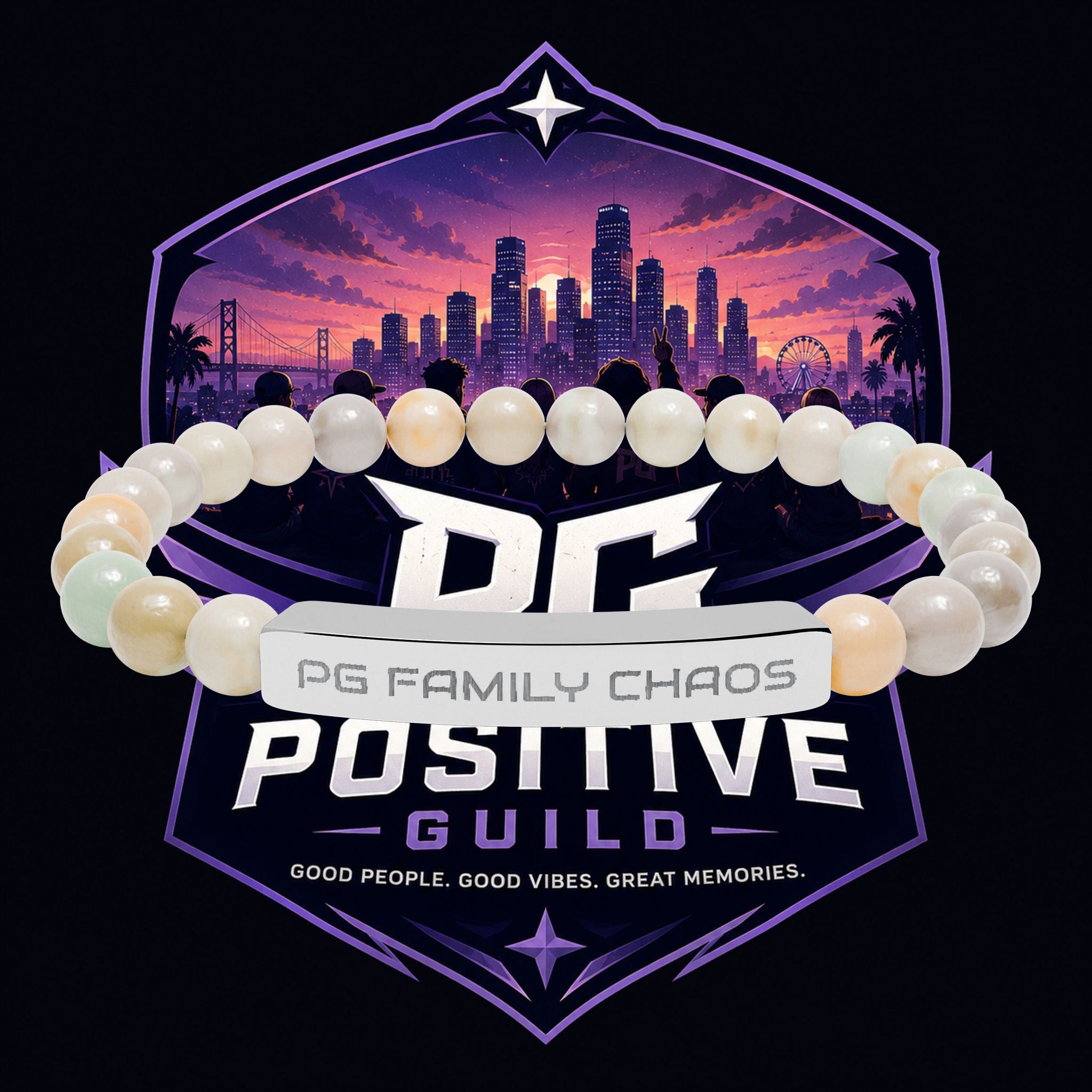 PG Engraved Natural Stone Stretch Bracelet — "Positive Guild" Bar