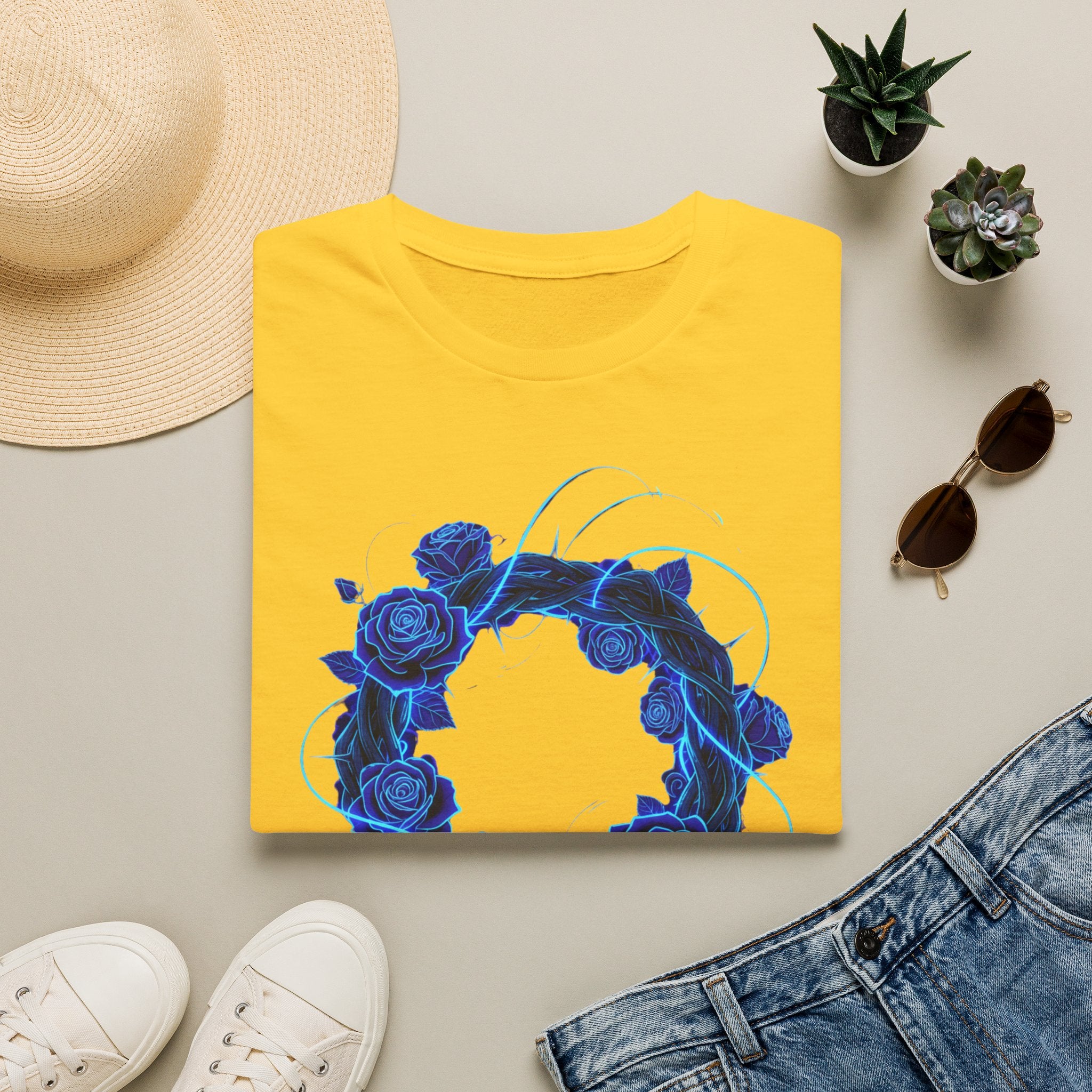 Blue Rose Wreath T-Shirt — Ethereal Floral Graphic Tee