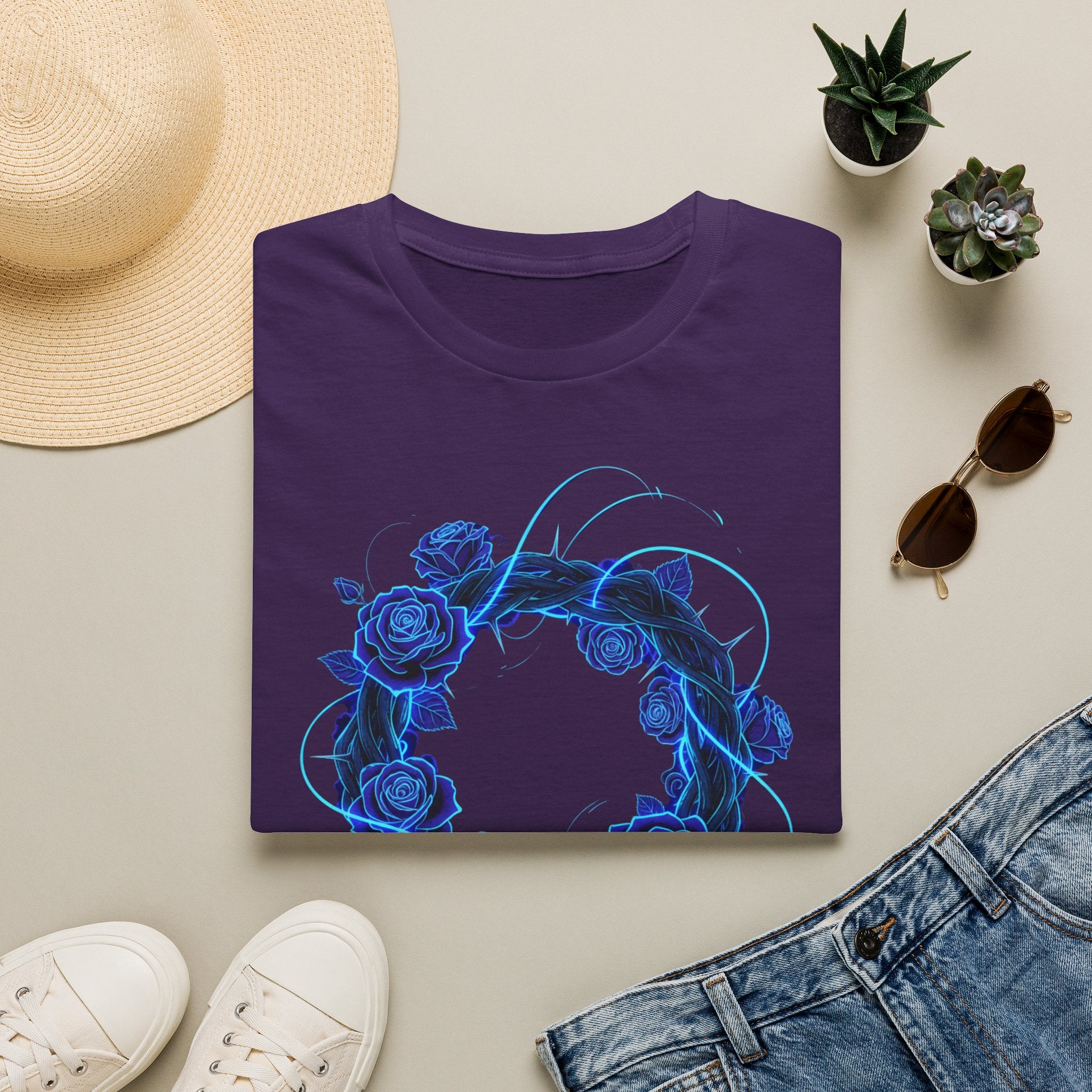Blue Rose Wreath T-Shirt — Ethereal Floral Graphic Tee