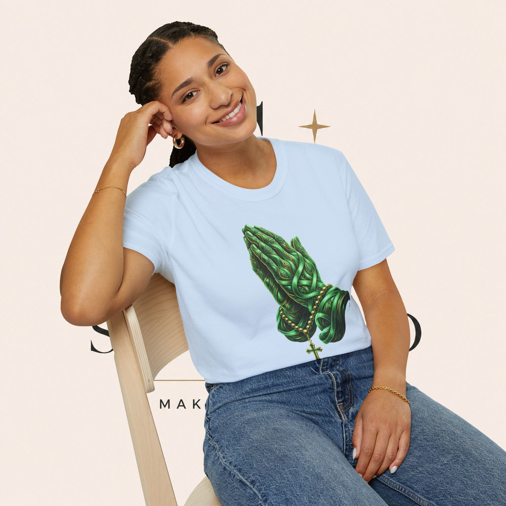 Praying Hands T‑Shirt — Green Vines Prayer Hands Graphic Tee