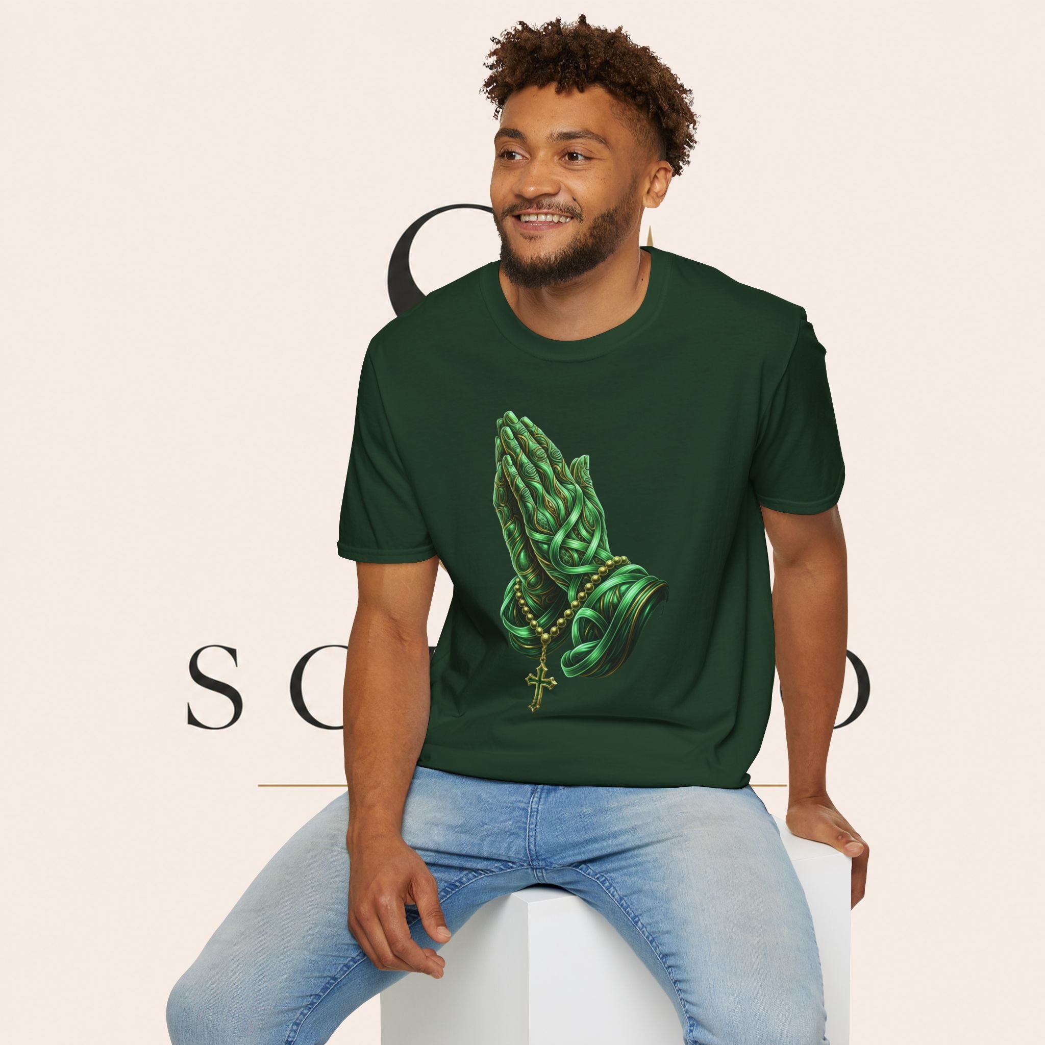 Praying Hands T‑Shirt — Green Vines Prayer Hands Graphic Tee