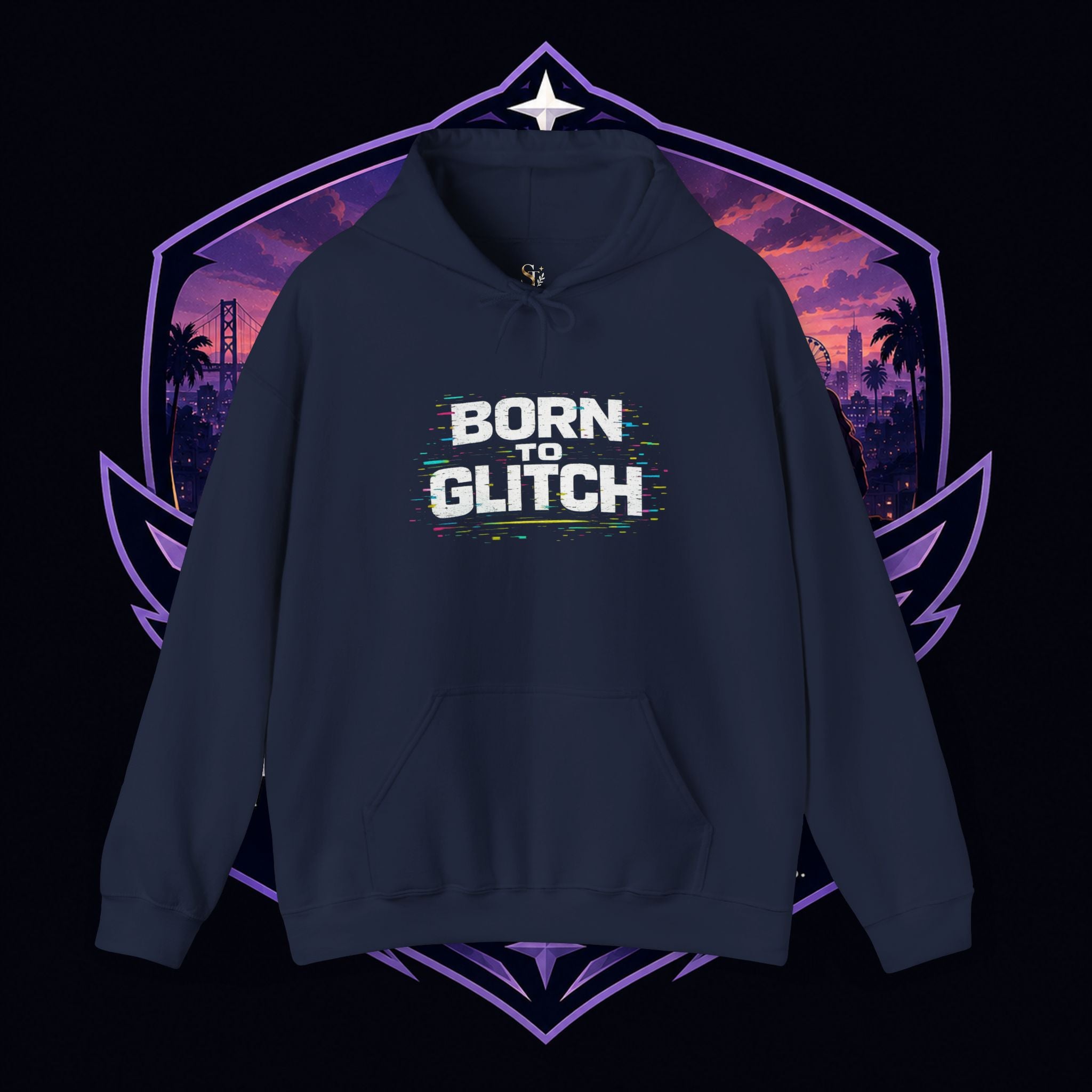 Born Glitch Hoodie — Retro Cyberpunk Vaporwave Graphic Sweatshirt