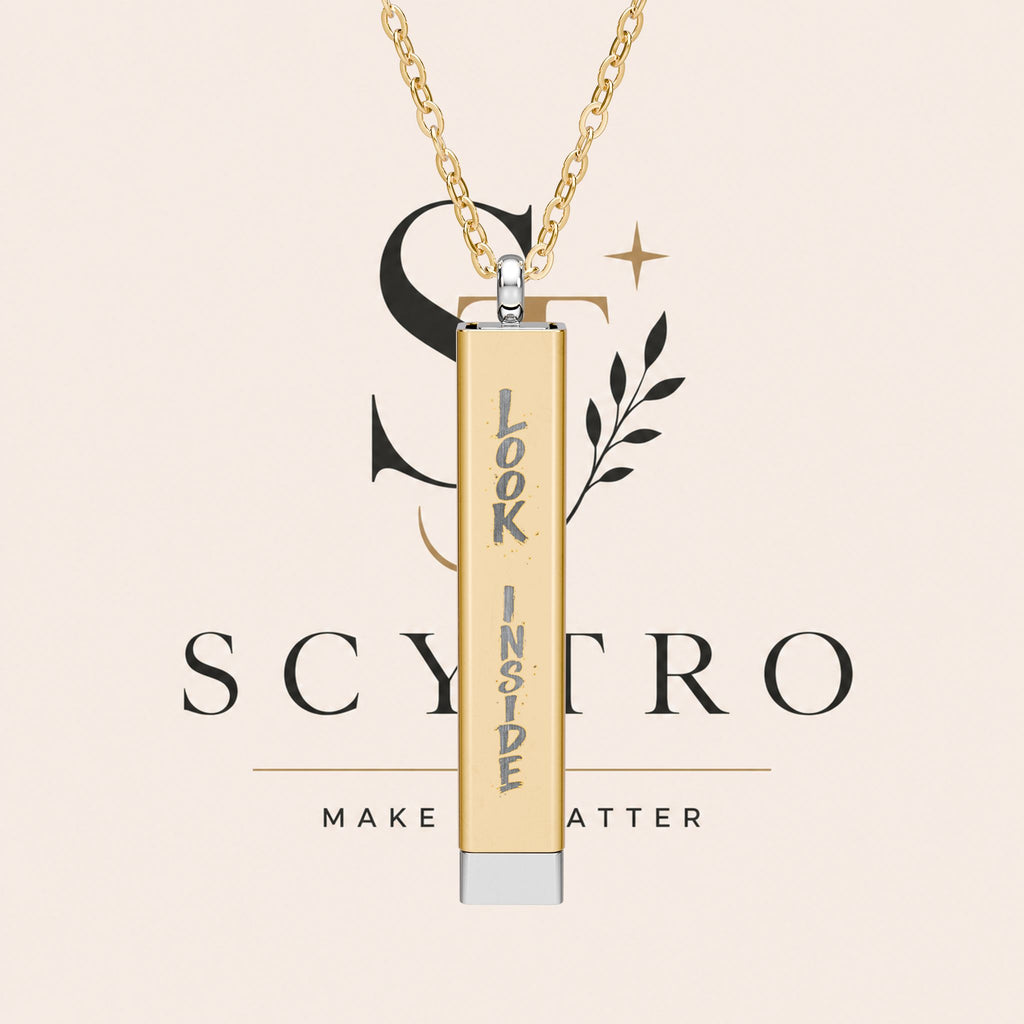 Hidden Message Sliding Bar Necklace — Engravable "Look Inside" Pendant