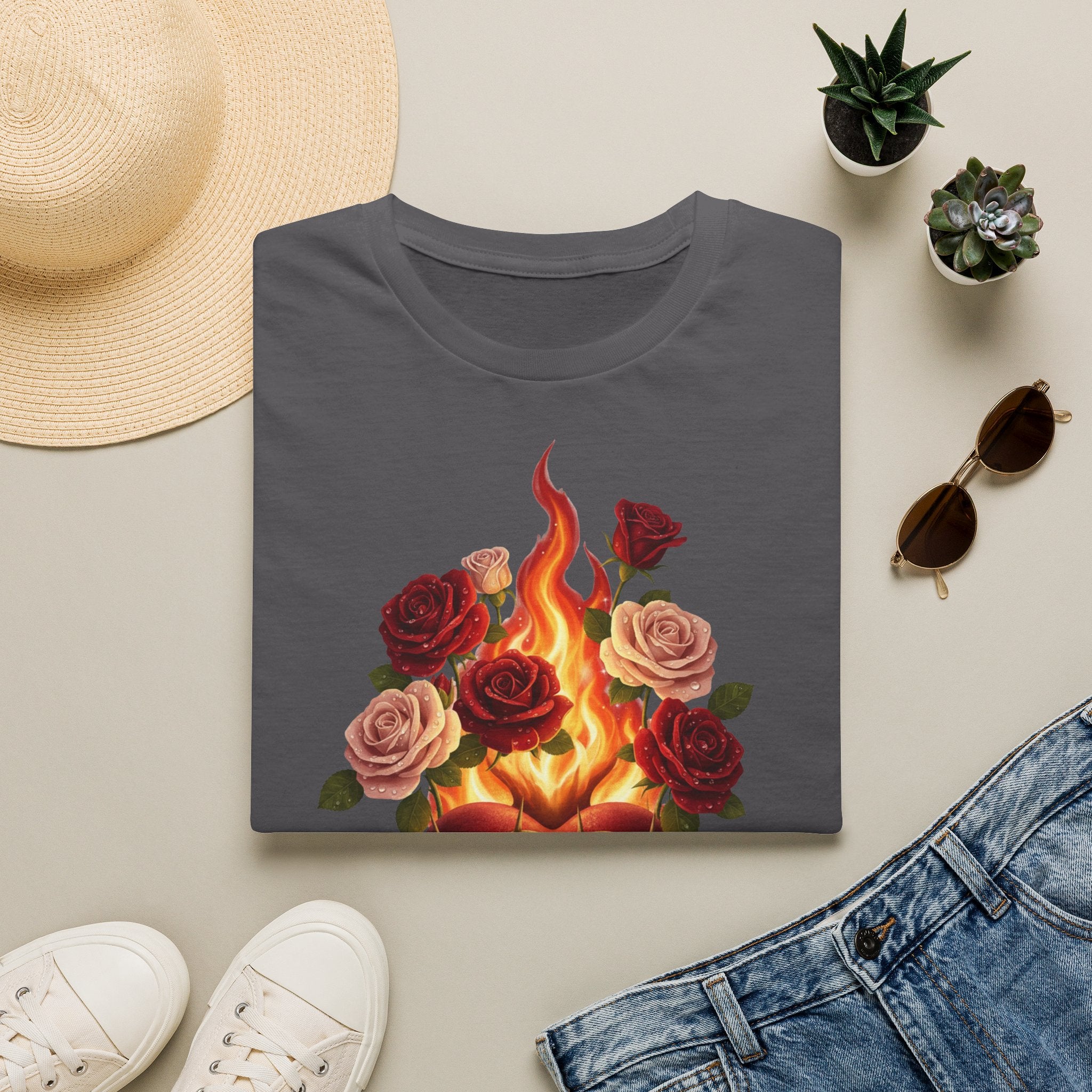 Flaming Heart & Roses T-Shirt