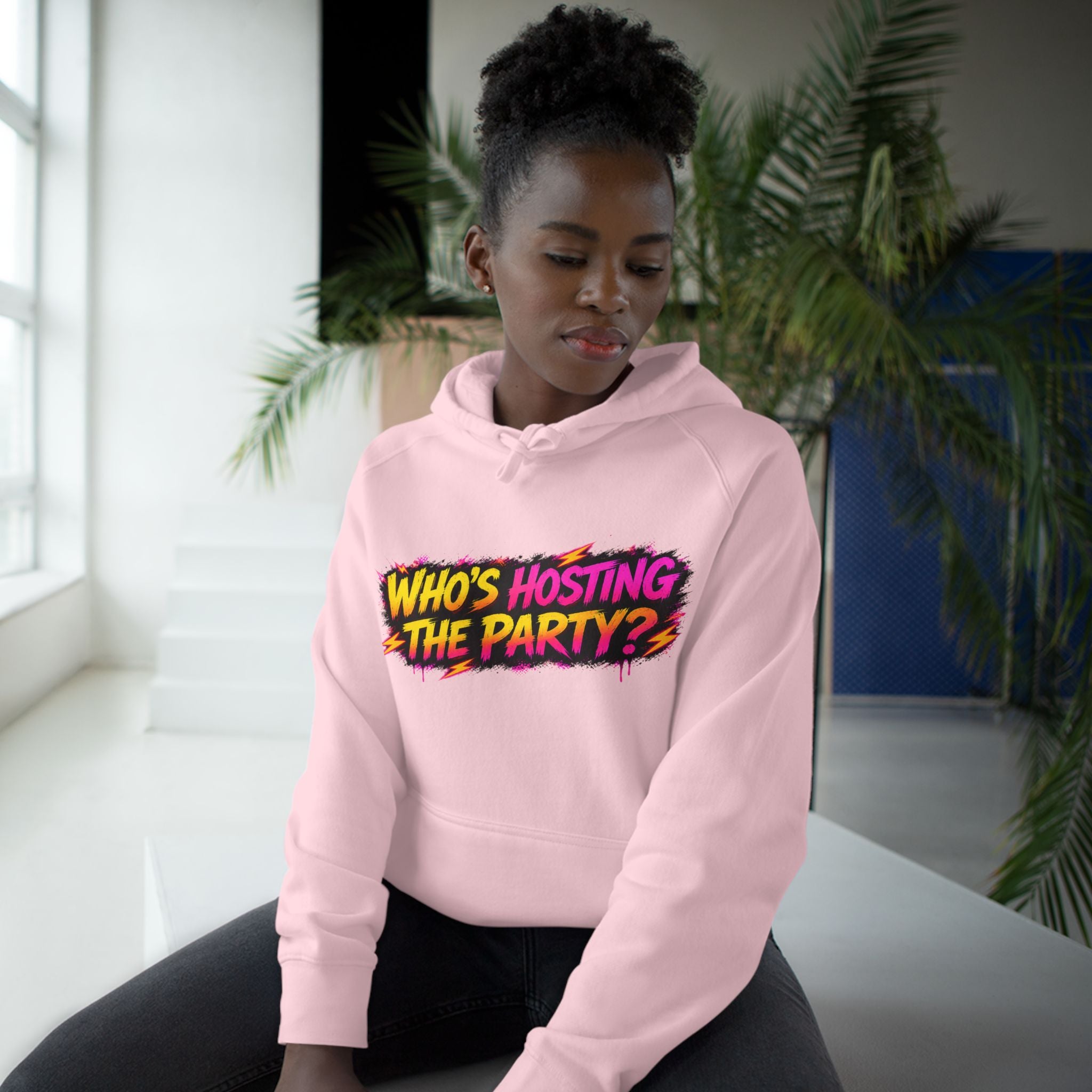 PG SUZY Party Graphic Hoodie — "Who's Hosting the Party?" Retro Concert Pullover