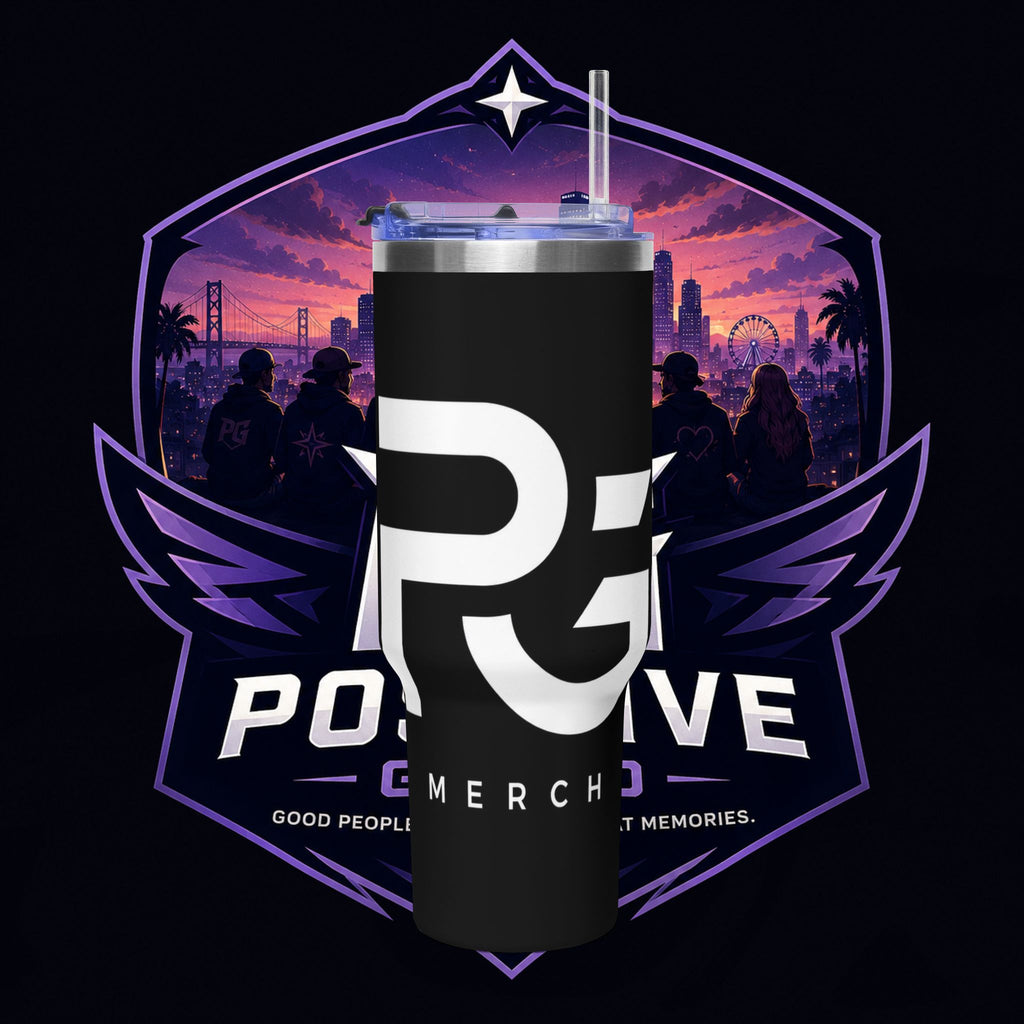 PG MERCH BRAND 40oz Vacuum Tumbler – Purple Cityscape Logo Insulated Travel Cup