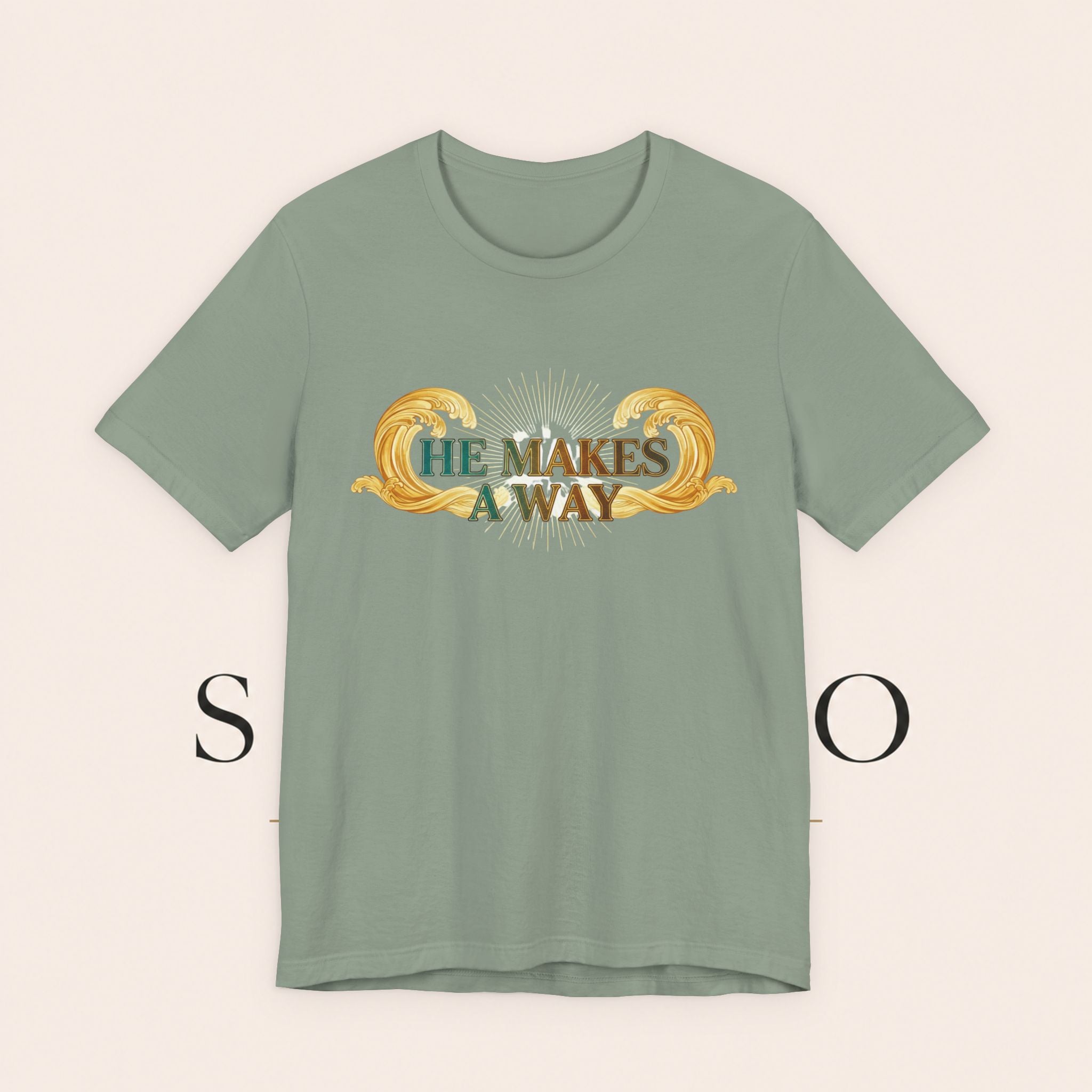 He Makes A Way T-Shirt — Faith Christian Tee with Parting Seas Back Graphic