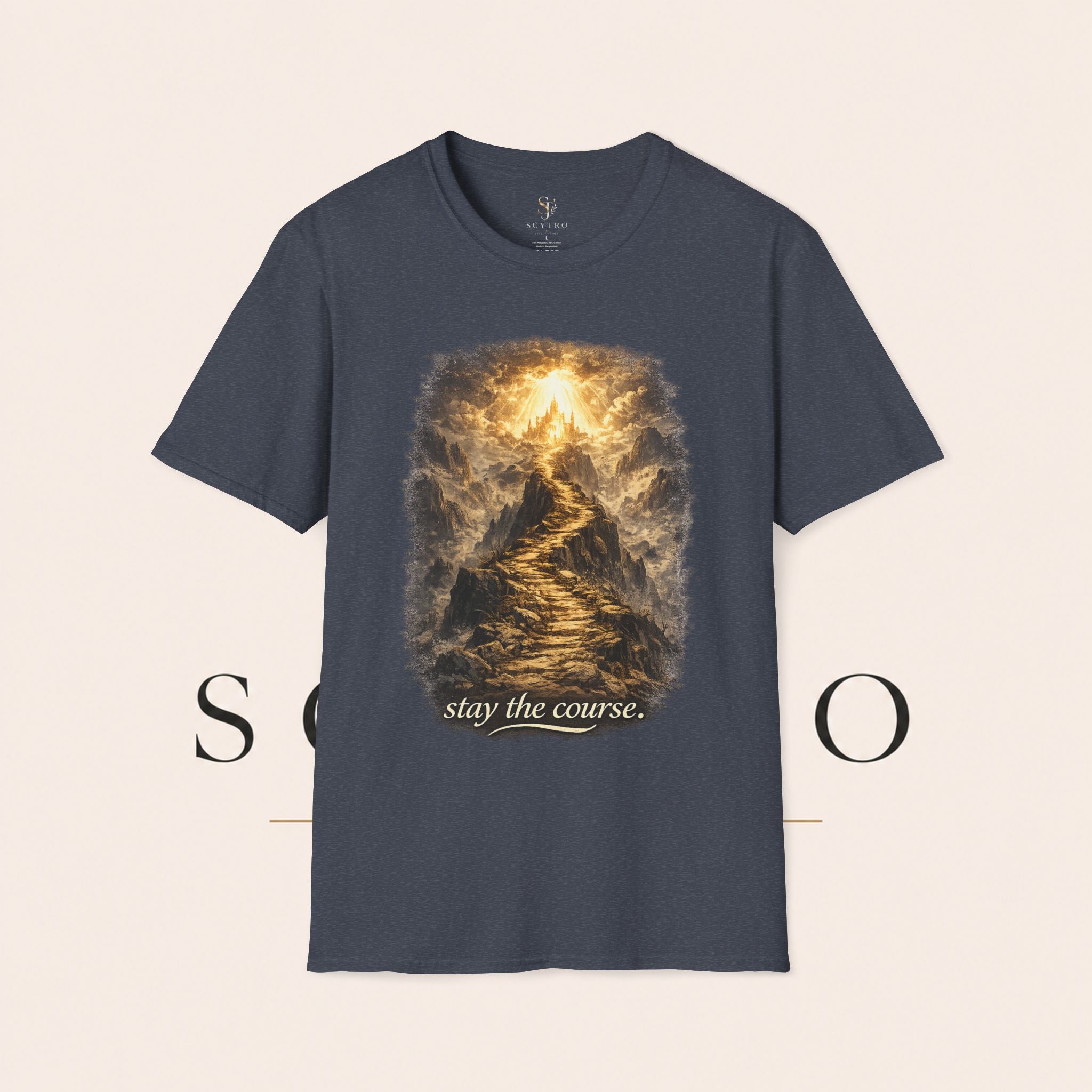 T-Shirt — 'Stay the Course' Ascending Light Mountain Graphic Tee