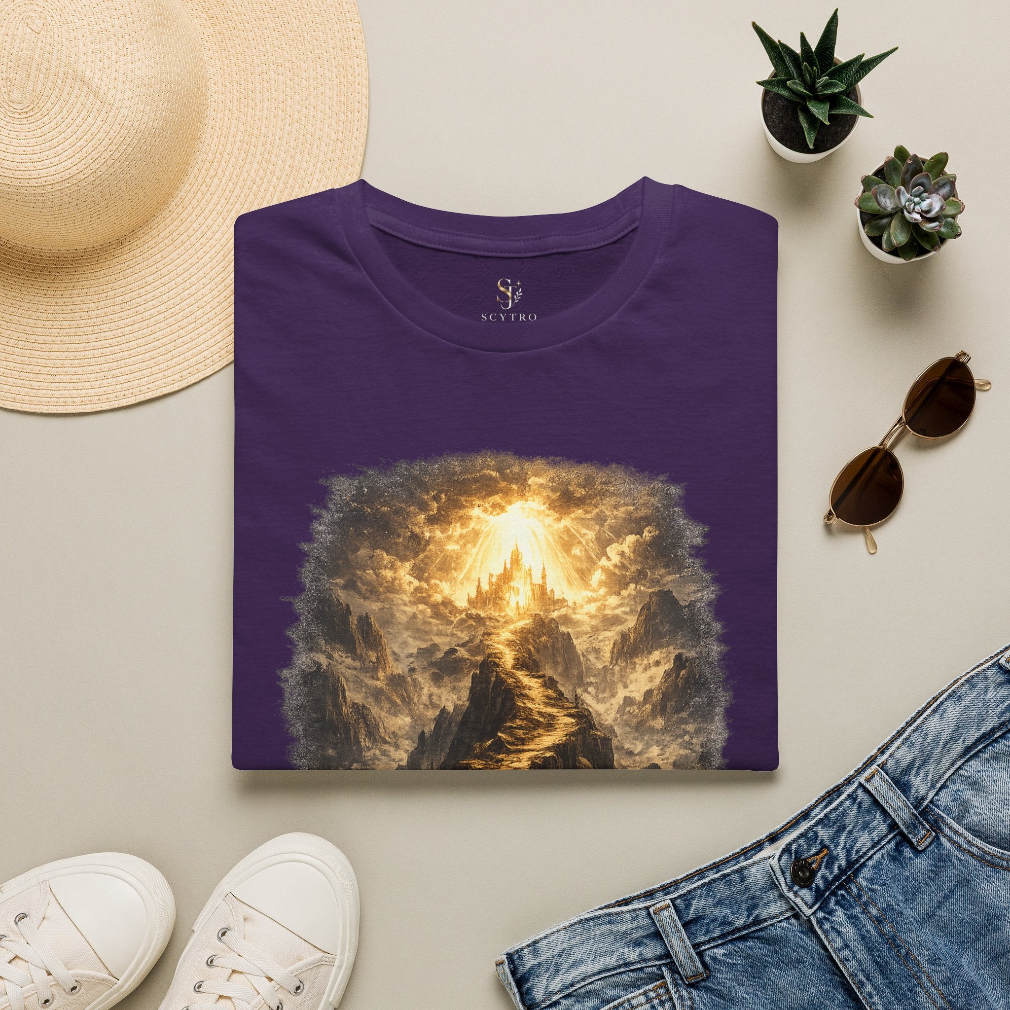 T-Shirt — 'Stay the Course' Ascending Light Mountain Graphic Tee