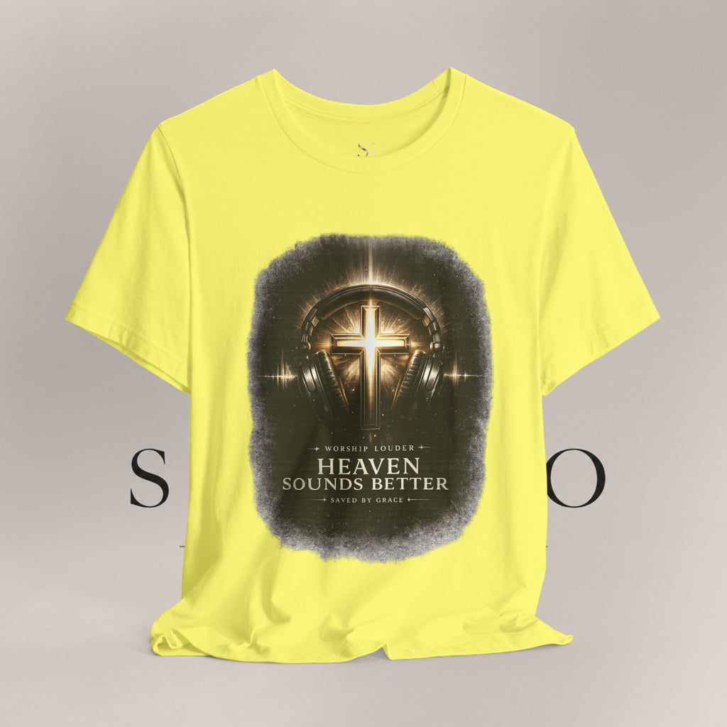 Youth Christian T‑Shirt - "Heaven Sounds Better" Cross Headphones Graphic Tee