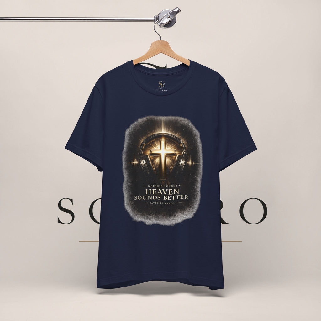 Youth Christian T‑Shirt - "Heaven Sounds Better" Cross Headphones Graphic Tee
