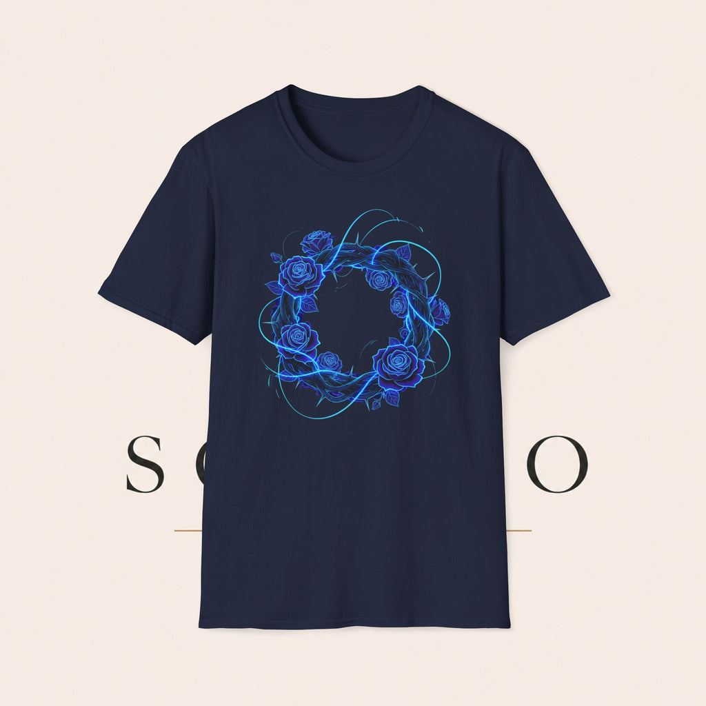 Blue Rose Wreath T-Shirt — Ethereal Floral Graphic Tee
