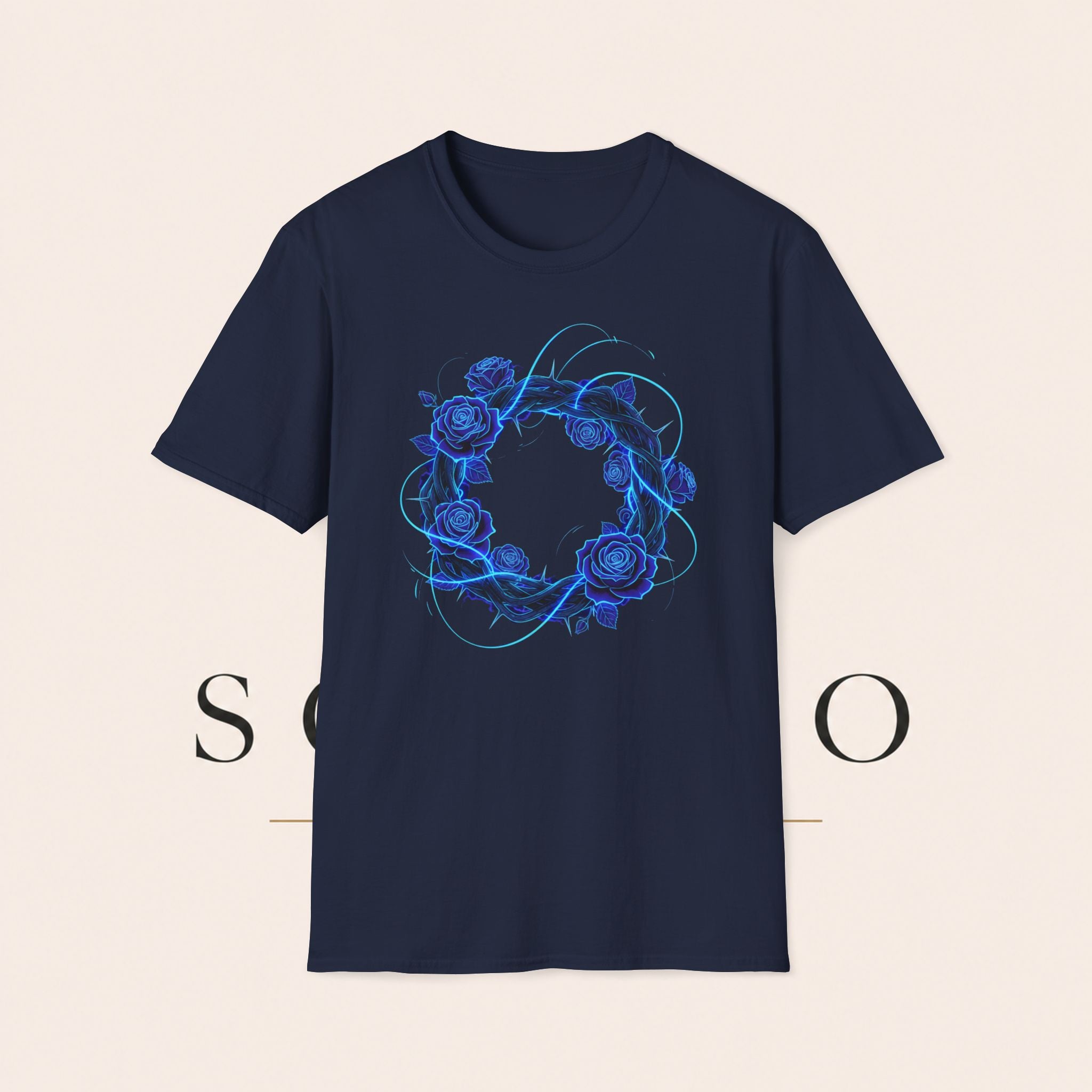 Blue Rose Wreath T-Shirt — Ethereal Floral Graphic Tee