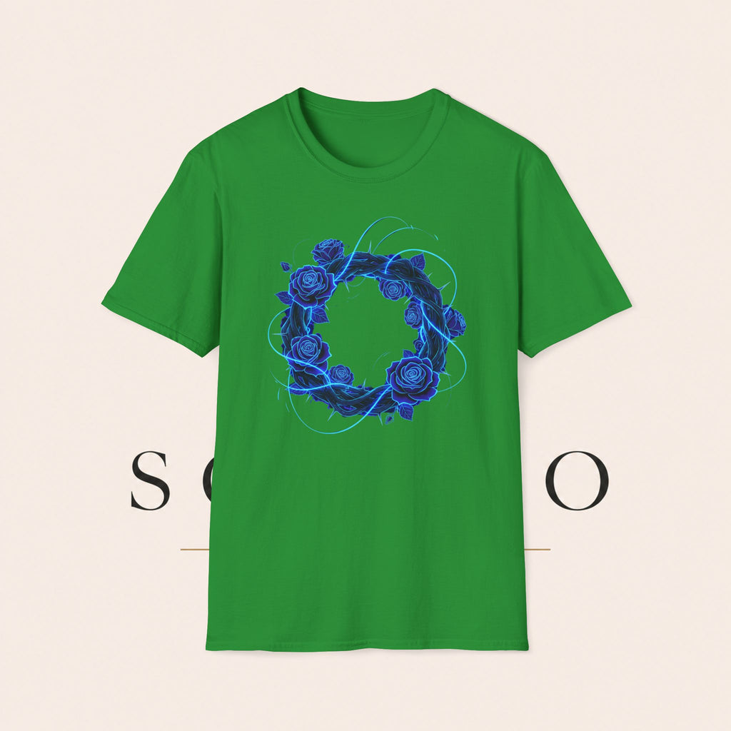 Blue Rose Wreath T-Shirt — Ethereal Floral Graphic Tee