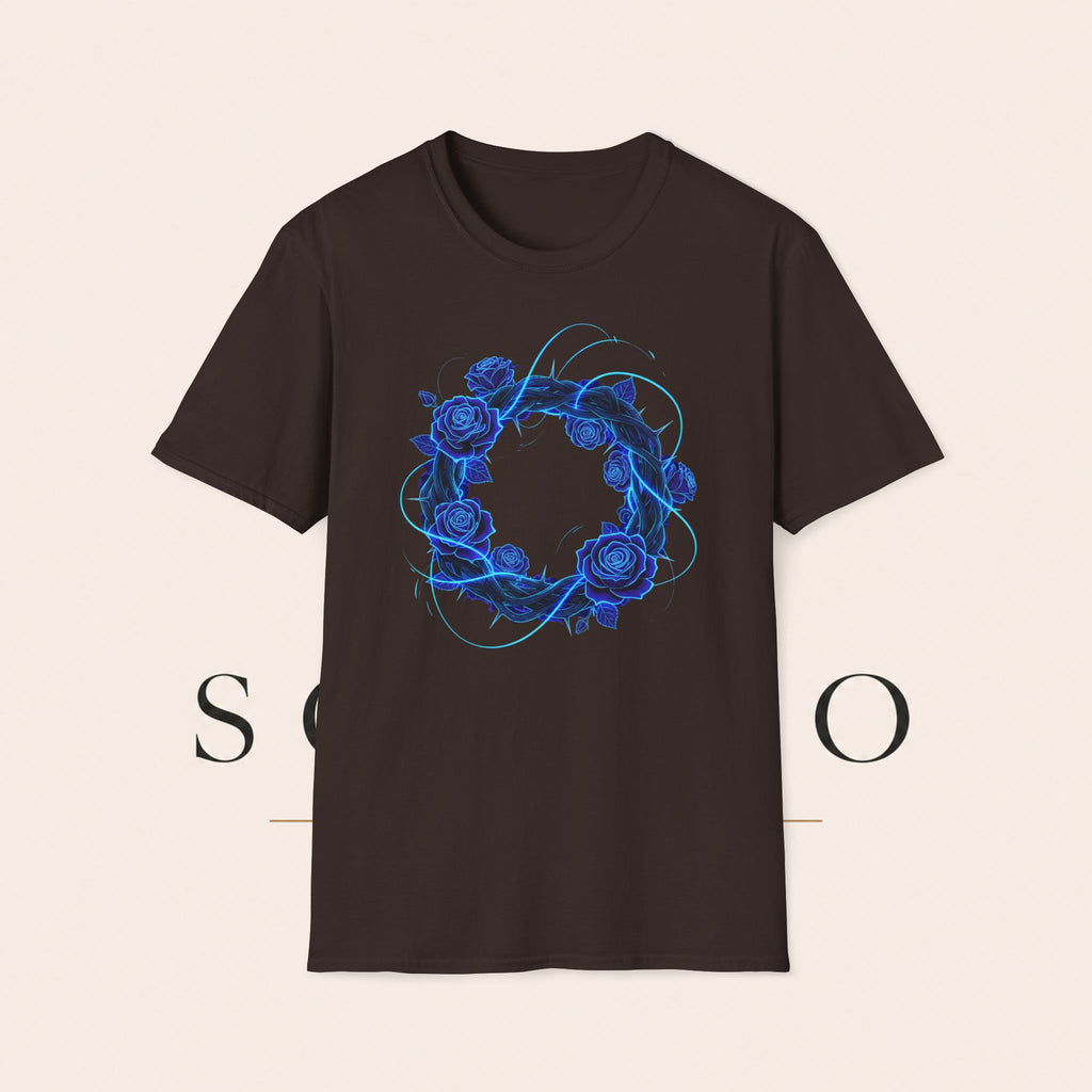 Blue Rose Wreath T-Shirt — Ethereal Floral Graphic Tee
