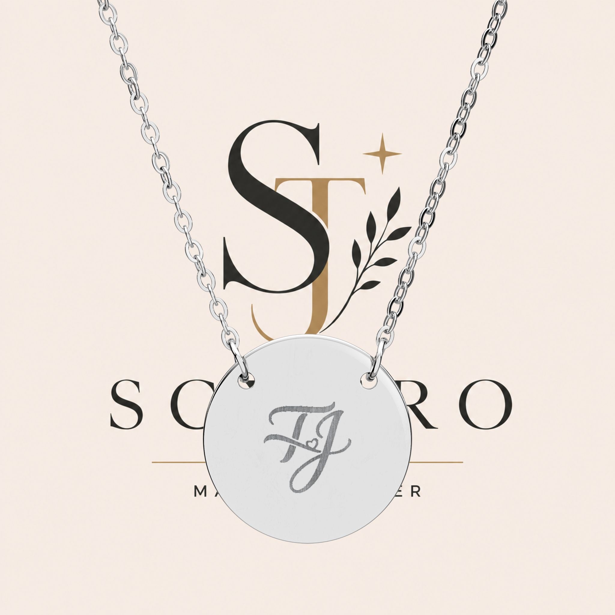 T&J Personalized Engraved Circle Necklace — Monogram Initial Pendant
