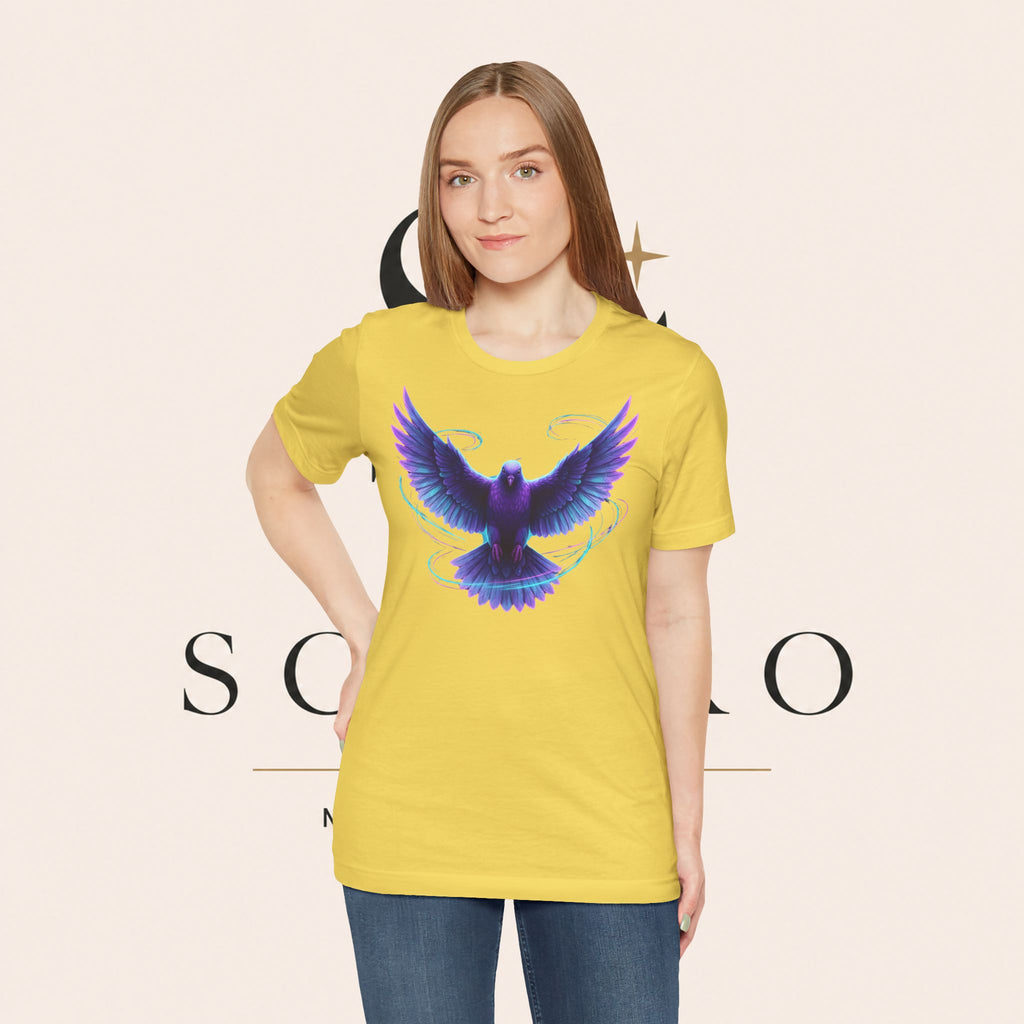 Mystic Raven Tee — Purple Glowing Dove Graphic T-Shirt