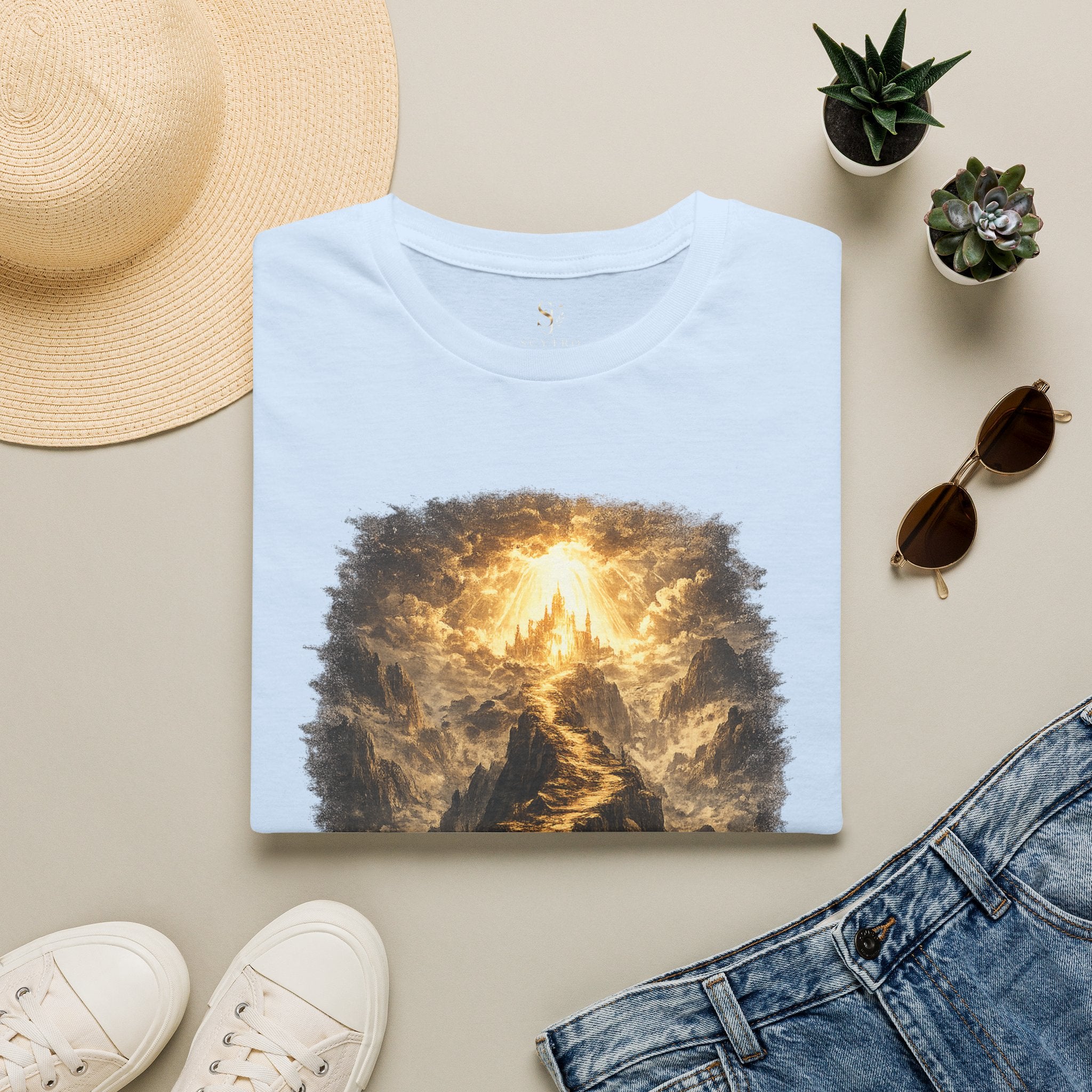 T-Shirt — 'Stay the Course' Ascending Light Mountain Graphic Tee