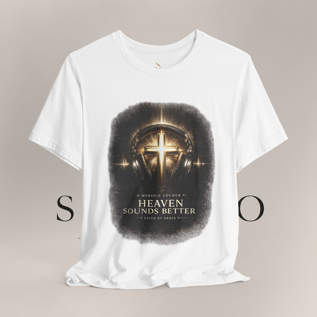 Youth Christian T‑Shirt - "Heaven Sounds Better" Cross Headphones Graphic Tee