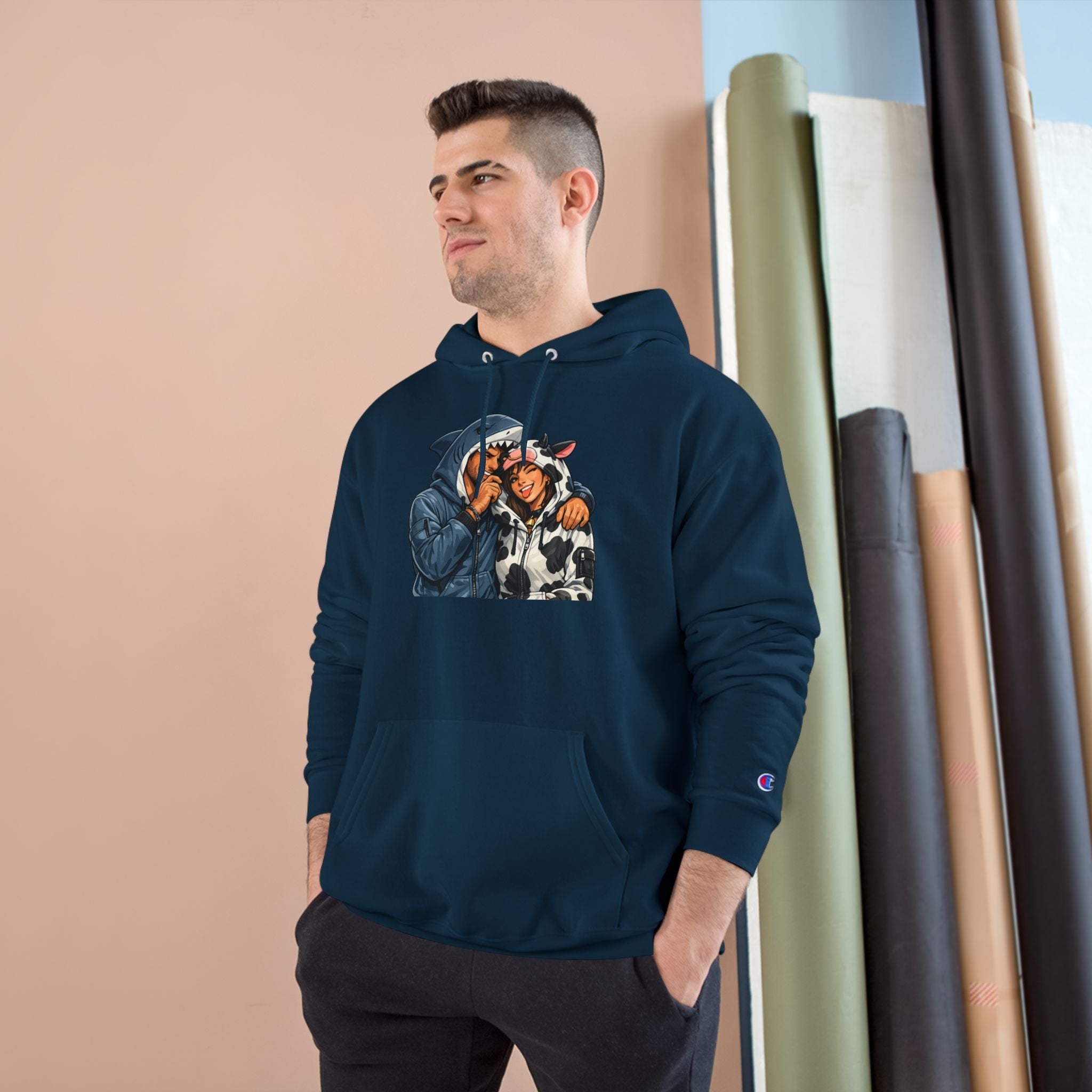 SC Vintage-Inspired Champion Hoodie — Cozy Retro Couple Graphic