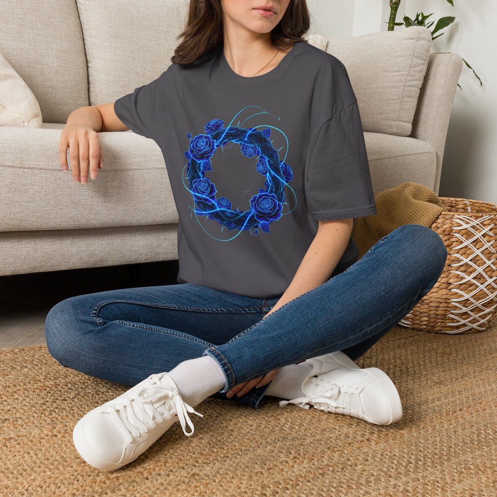 Blue Rose Wreath T-Shirt — Ethereal Floral Graphic Tee