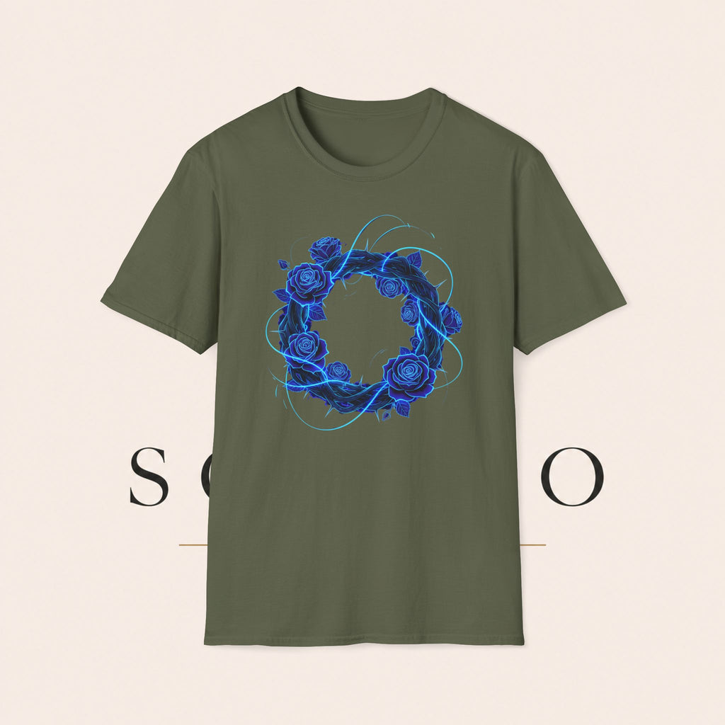 Blue Rose Wreath T-Shirt — Ethereal Floral Graphic Tee