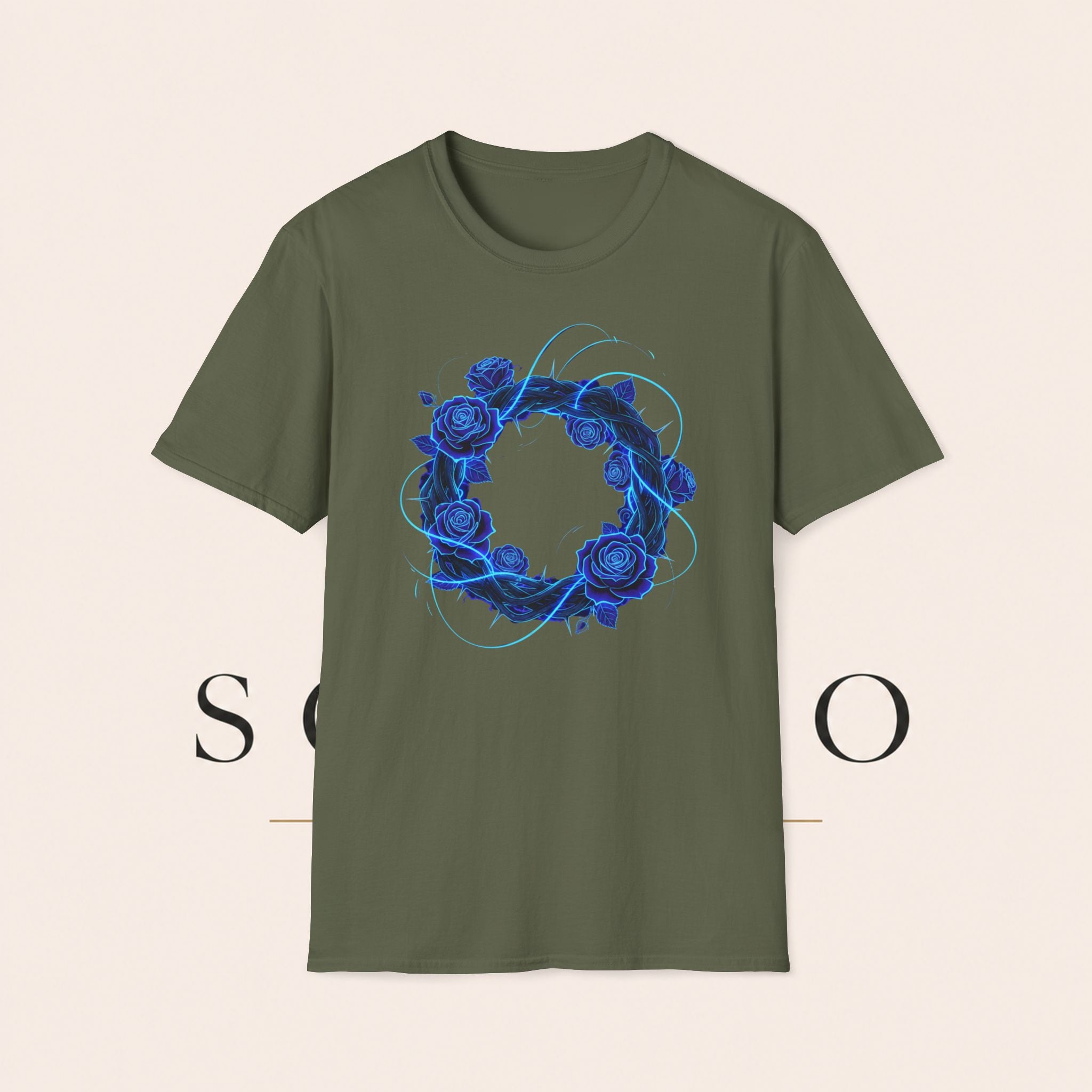 Blue Rose Wreath T-Shirt — Ethereal Floral Graphic Tee