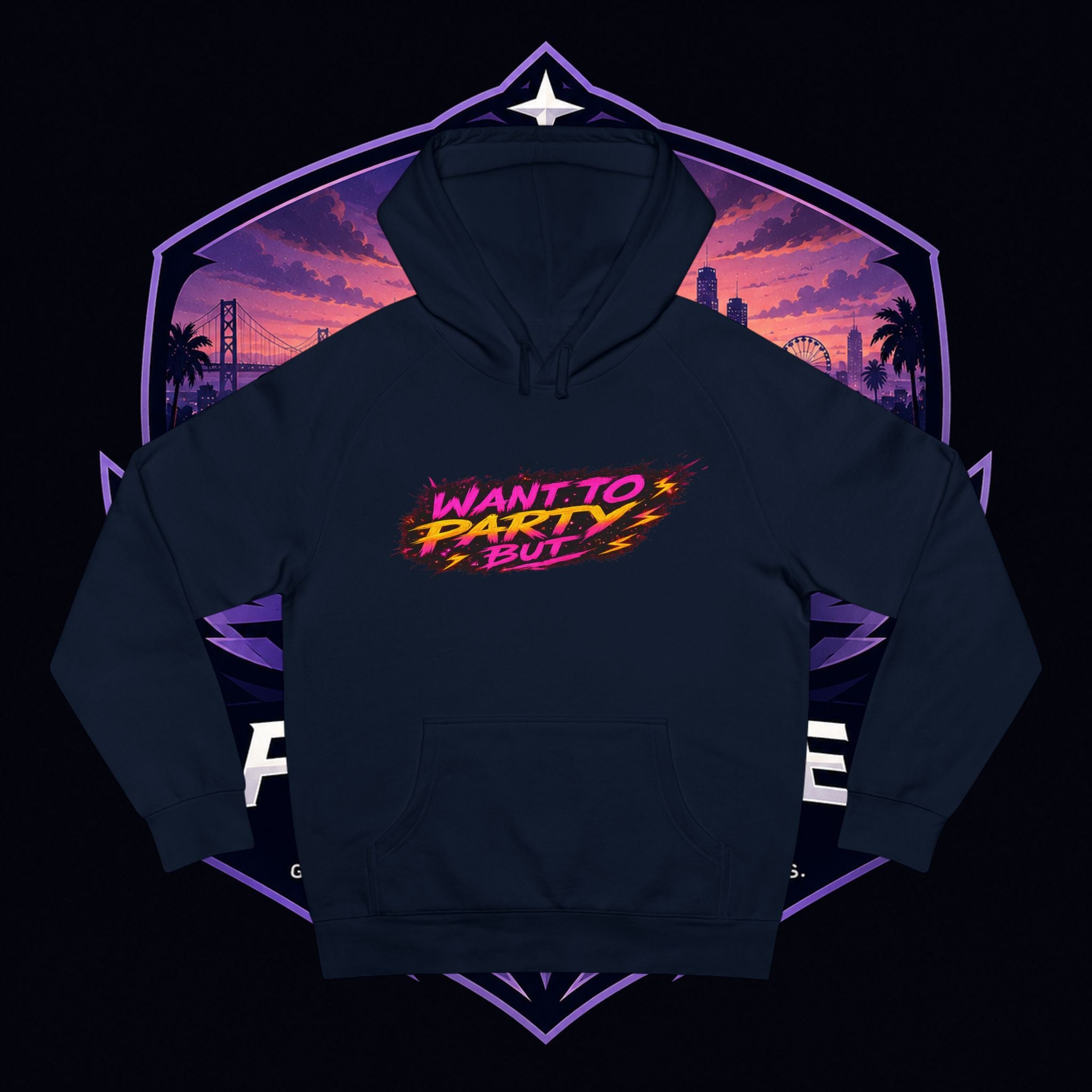 PG KAIT "Want to Party But Hoodie — Retro Neon Gamer Hoodie (No Gems! Chaos Squad)