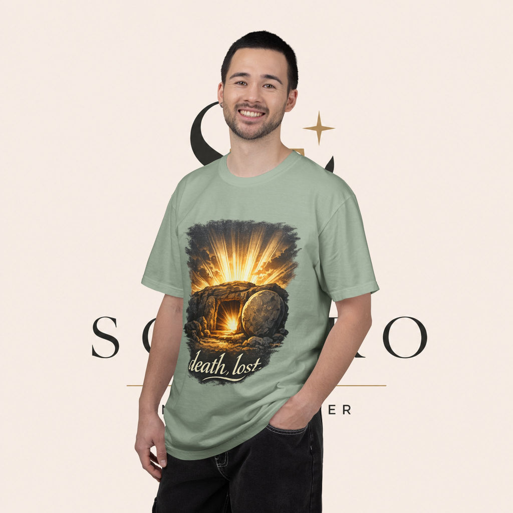 T-Shirt — Sunrise Tomb Graphic ‘death, lost.’ Memorial Tee