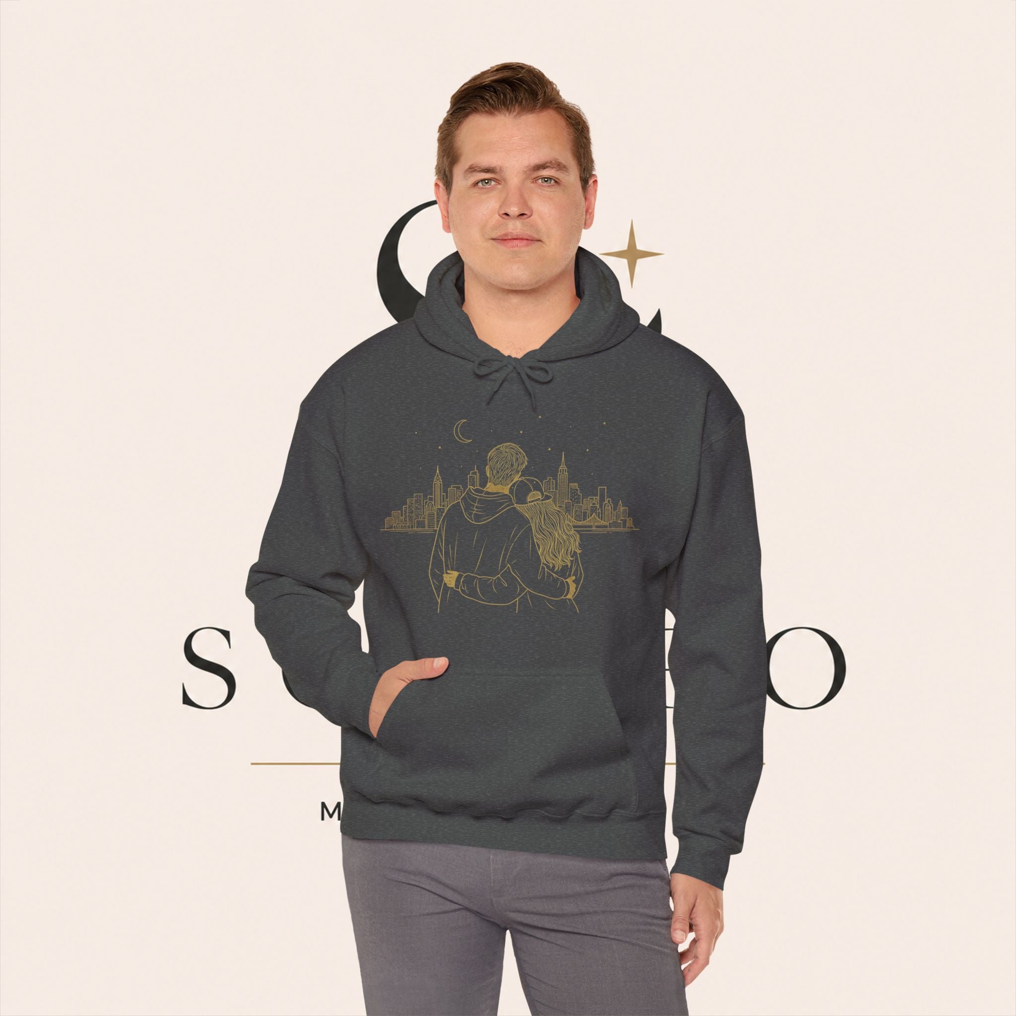 Couple Silhouette Hoodie – Romantic Cityscape 'Together' Pullover