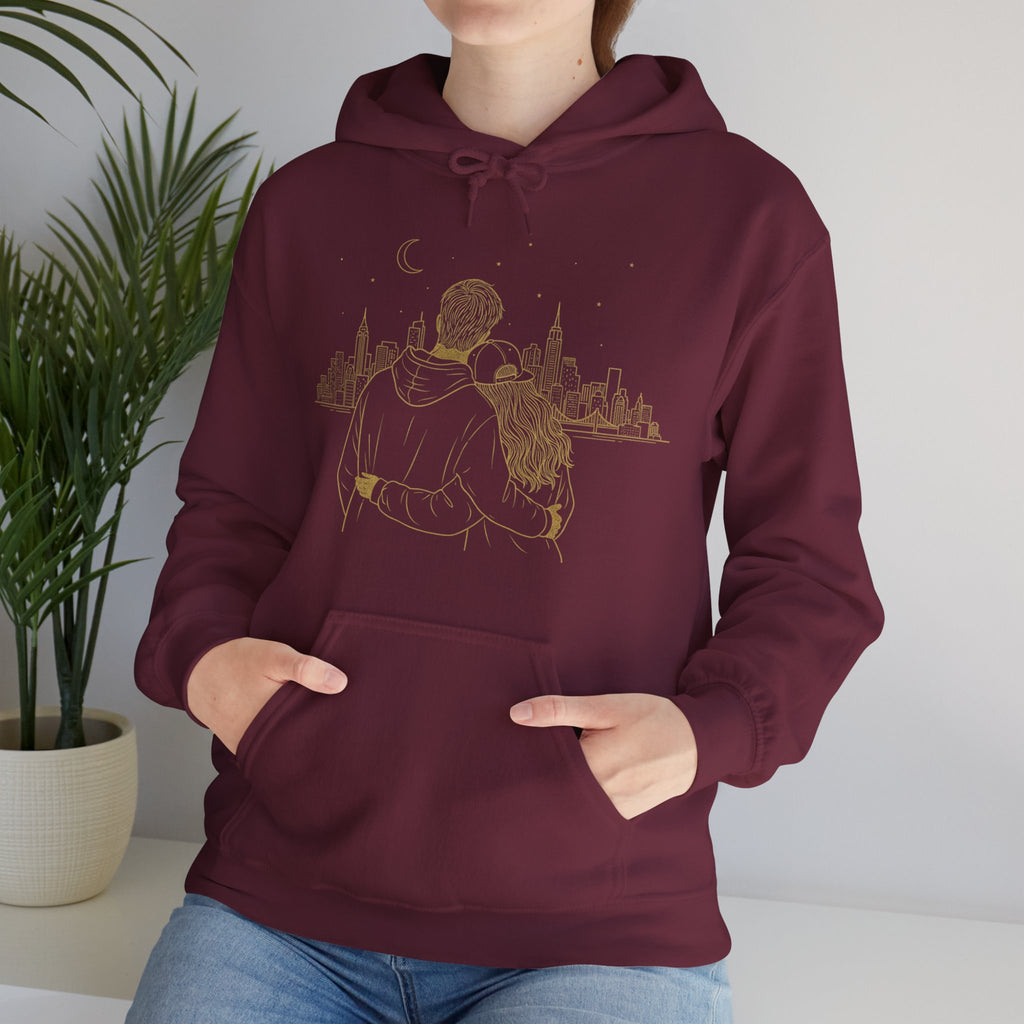 Couple Silhouette Hoodie – Romantic Cityscape 'Together' Pullover