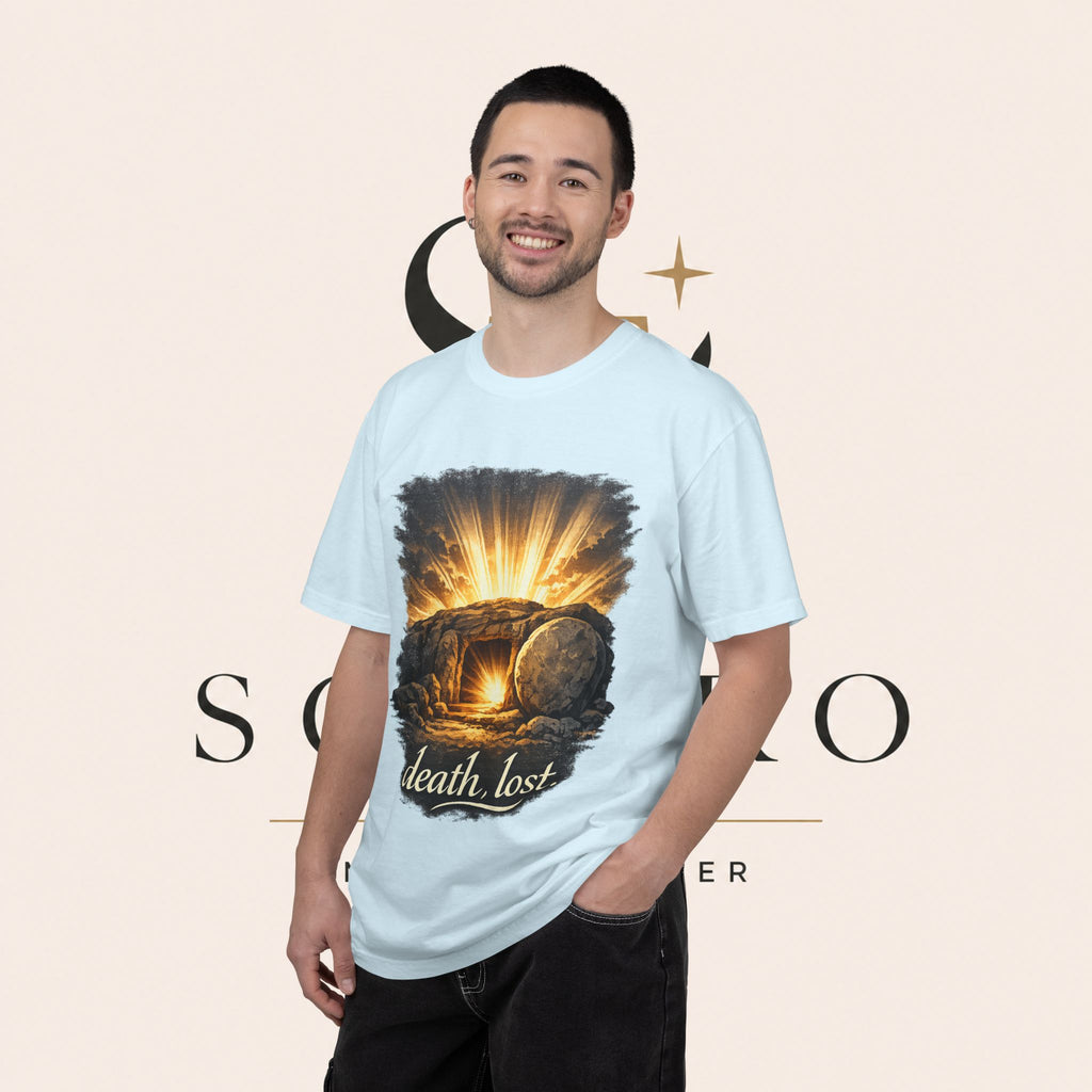 T-Shirt — Sunrise Tomb Graphic ‘death, lost.’ Memorial Tee