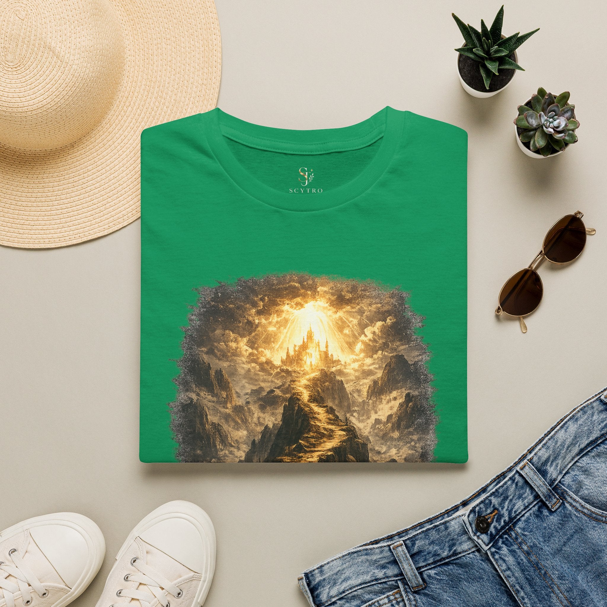 T-Shirt — 'Stay the Course' Ascending Light Mountain Graphic Tee
