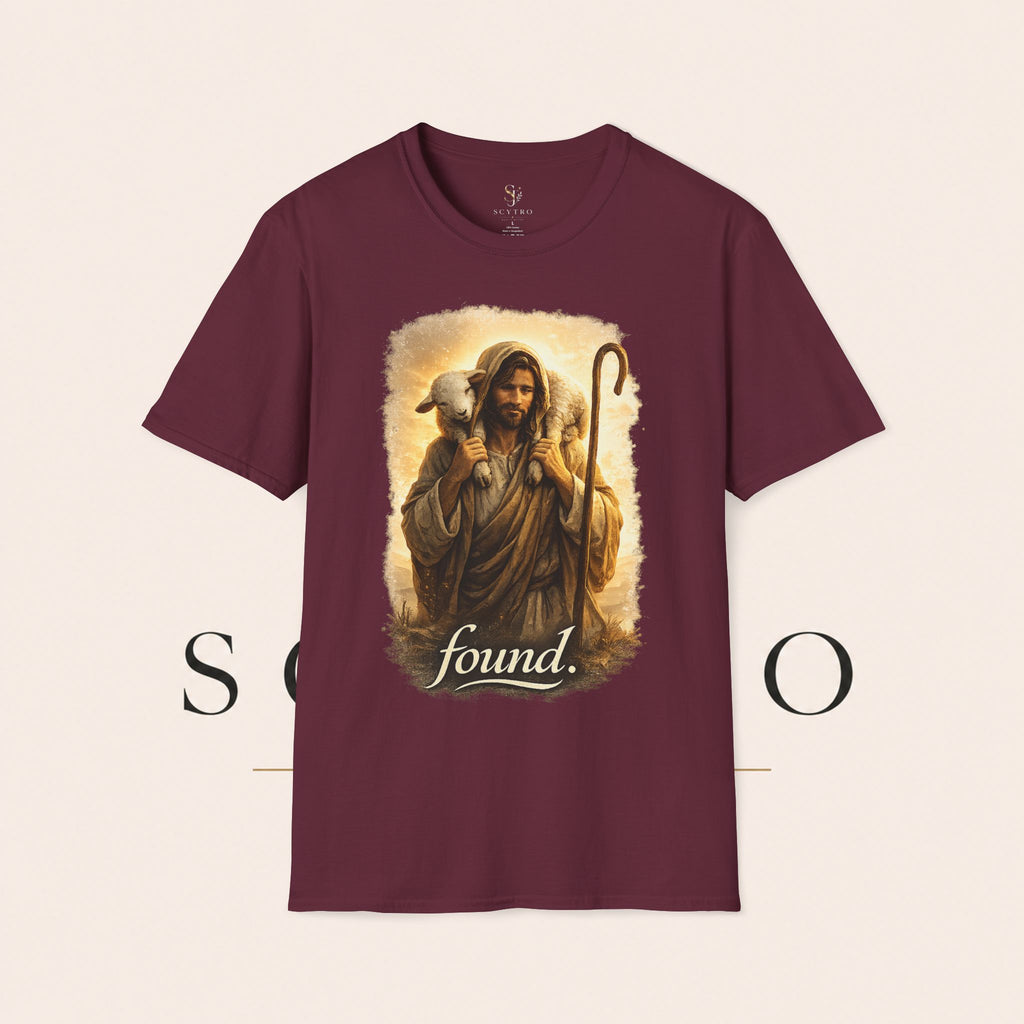 Jesus the Good Shepherd T-Shirt — 'Found.' Christian Faith Tee