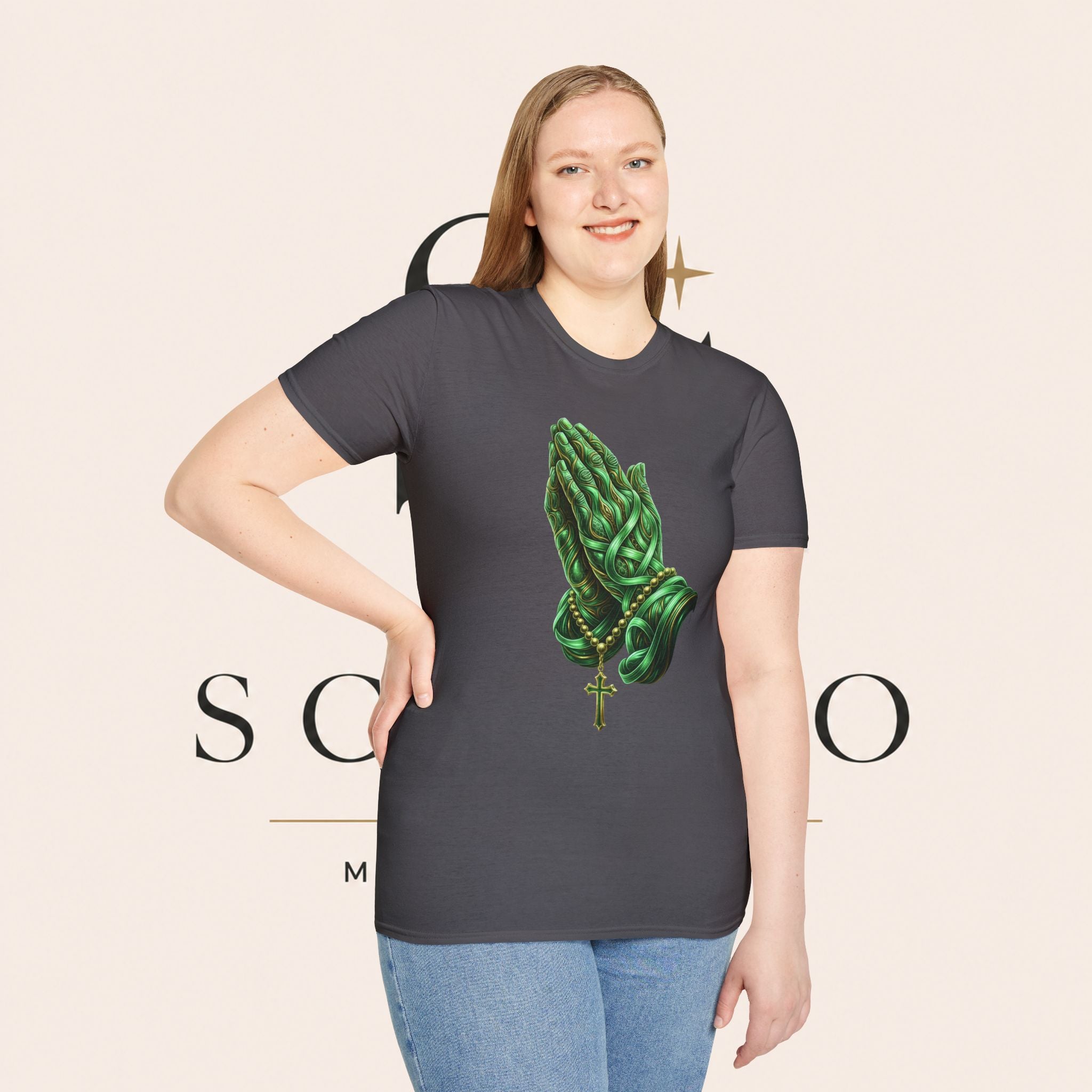 Praying Hands T‑Shirt — Green Vines Prayer Hands Graphic Tee