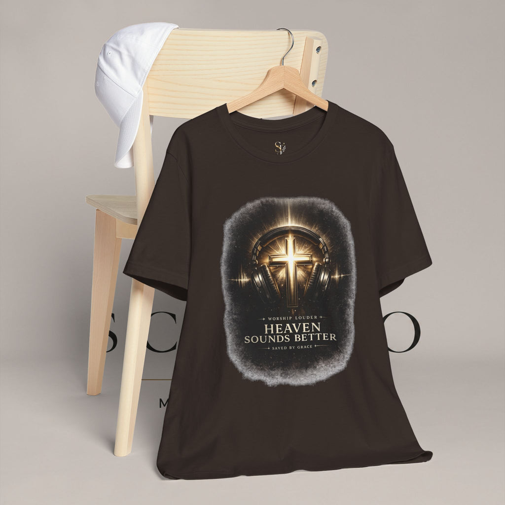 Youth Christian T‑Shirt - "Heaven Sounds Better" Cross Headphones Graphic Tee