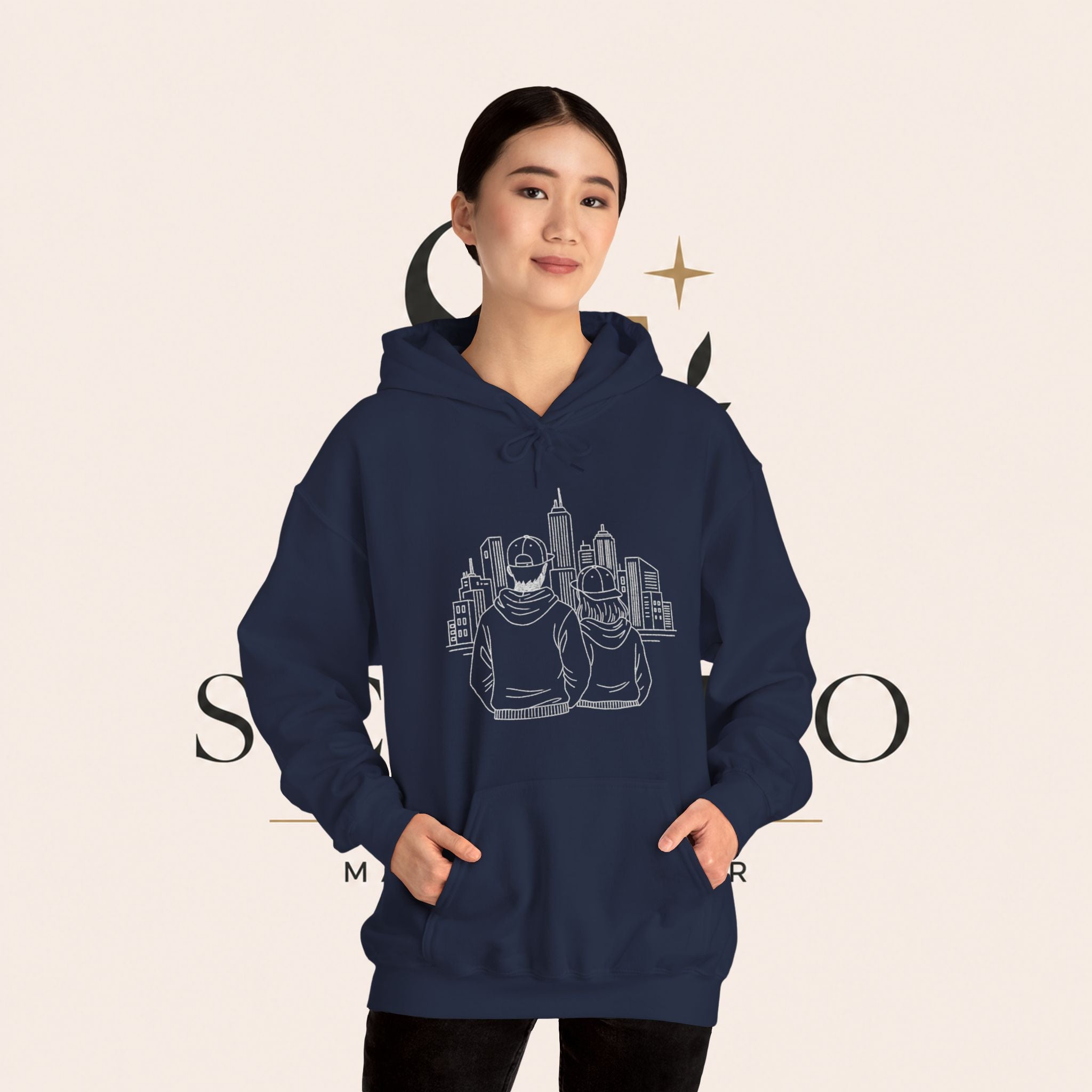 City Couples Hoodie — Matching Skyline Couple Sweatshirt