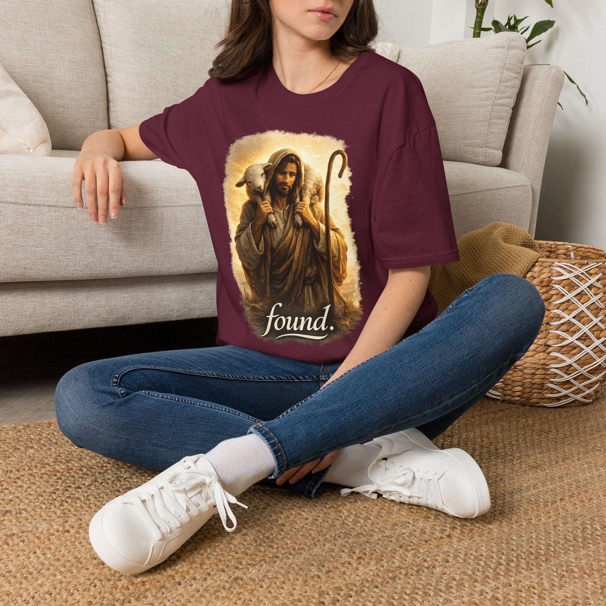 Jesus the Good Shepherd T-Shirt — 'Found.' Christian Faith Tee