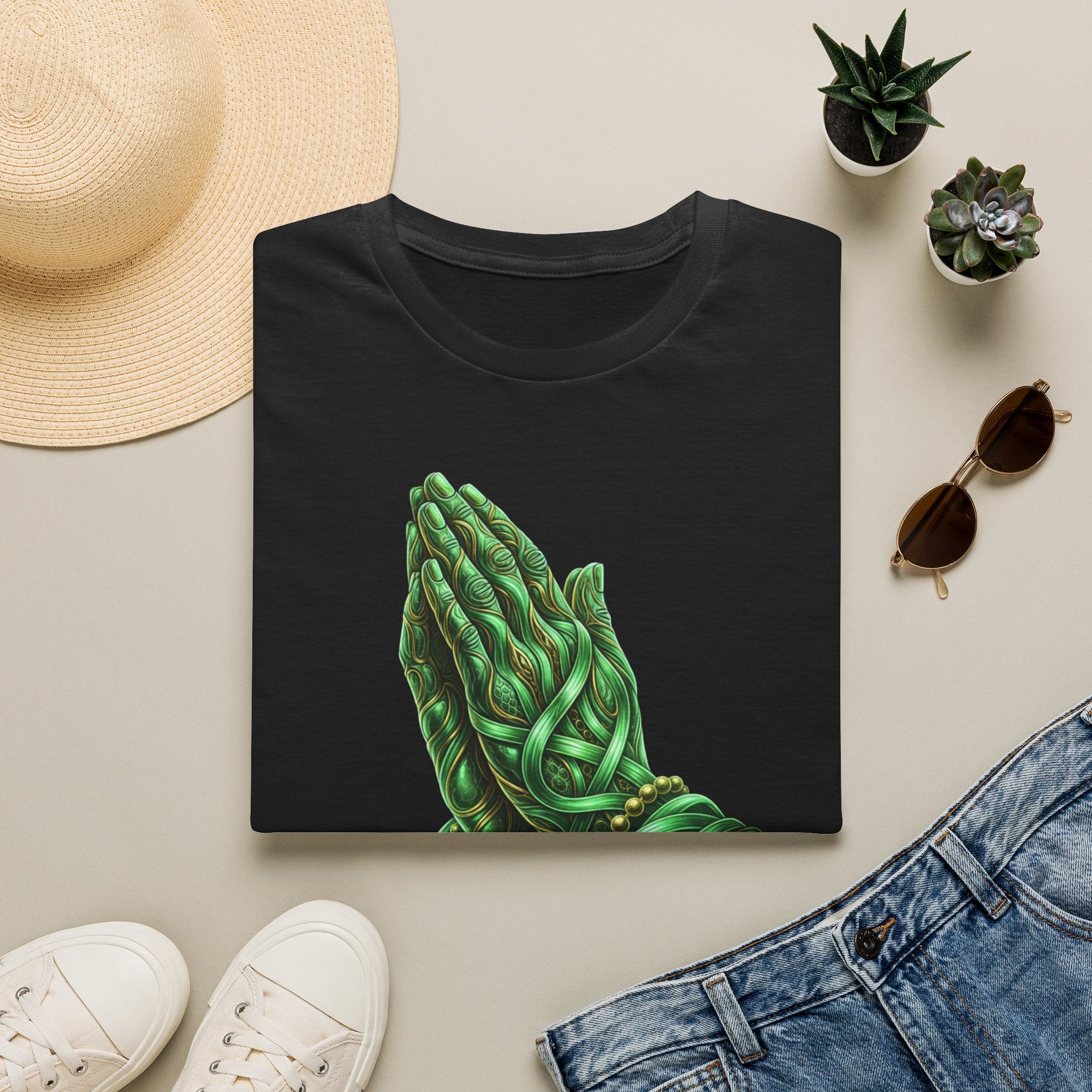 Praying Hands T‑Shirt — Green Vines Prayer Hands Graphic Tee