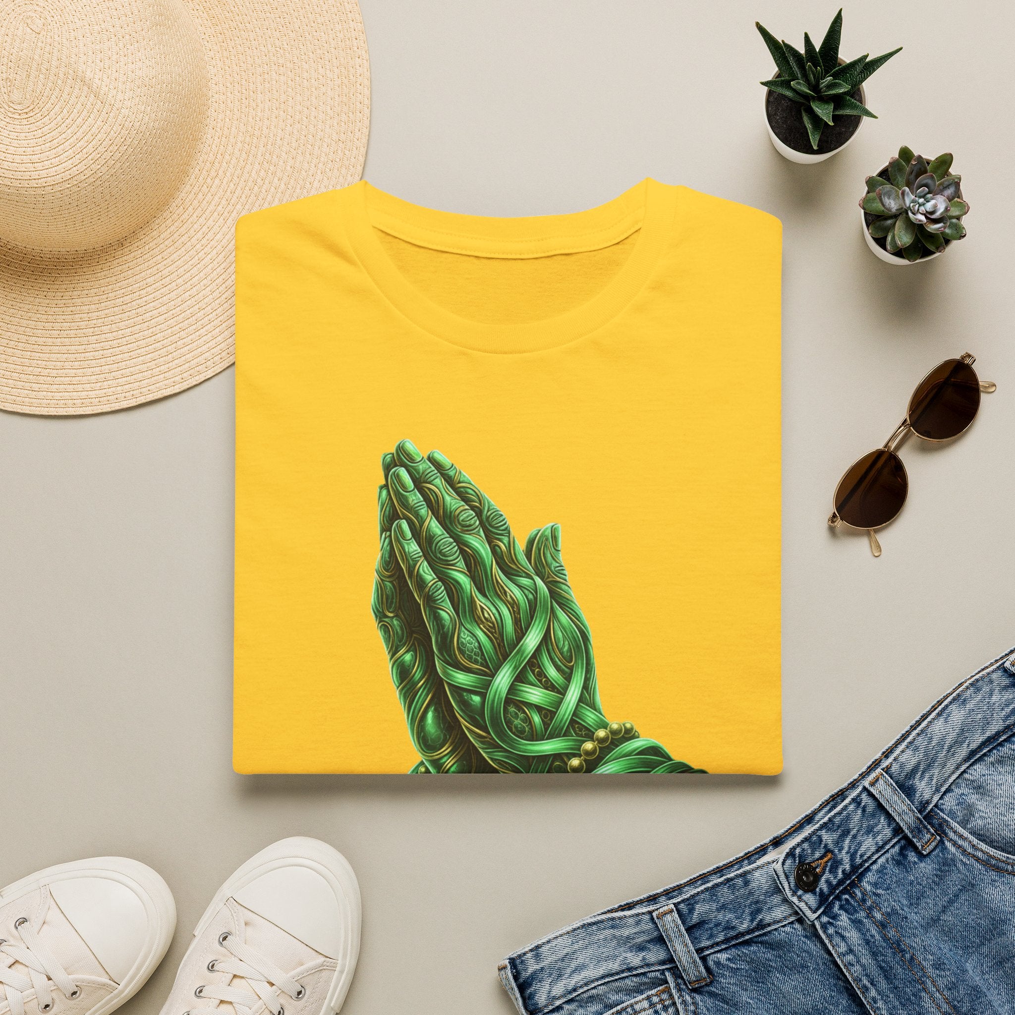 Praying Hands T‑Shirt — Green Vines Prayer Hands Graphic Tee