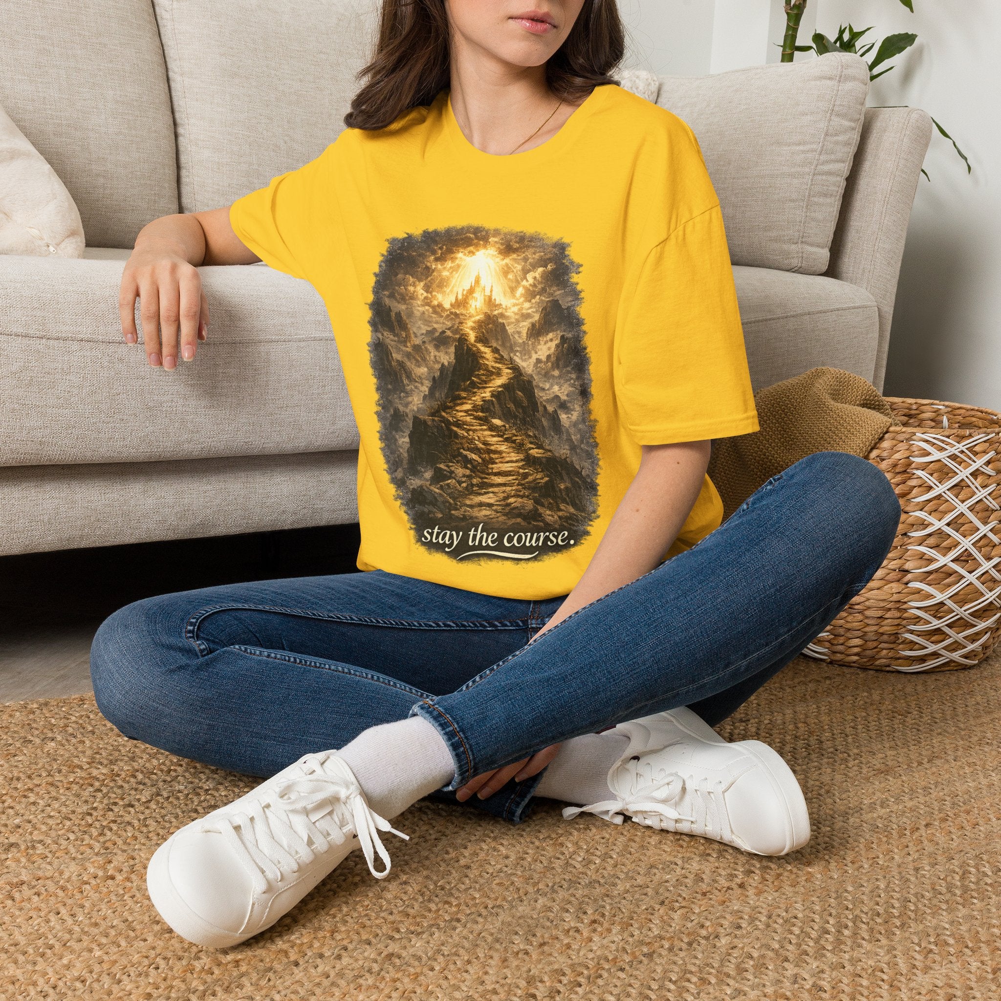 T-Shirt — 'Stay the Course' Ascending Light Mountain Graphic Tee