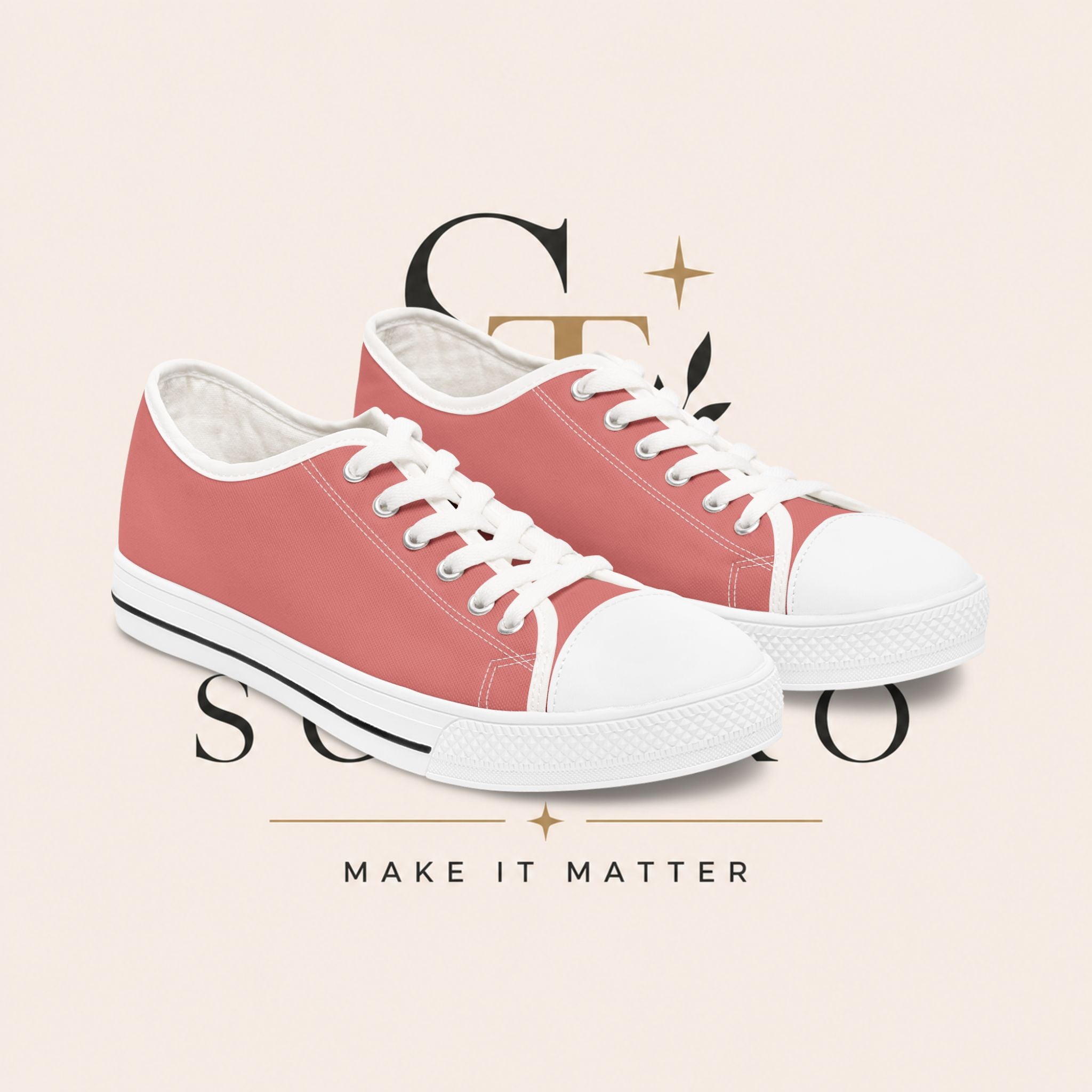Coral Canvas Low Top Sneakers — Women’s Casual Trainers