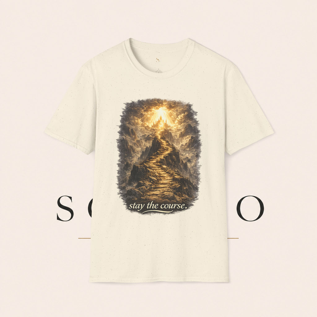 T-Shirt — 'Stay the Course' Ascending Light Mountain Graphic Tee