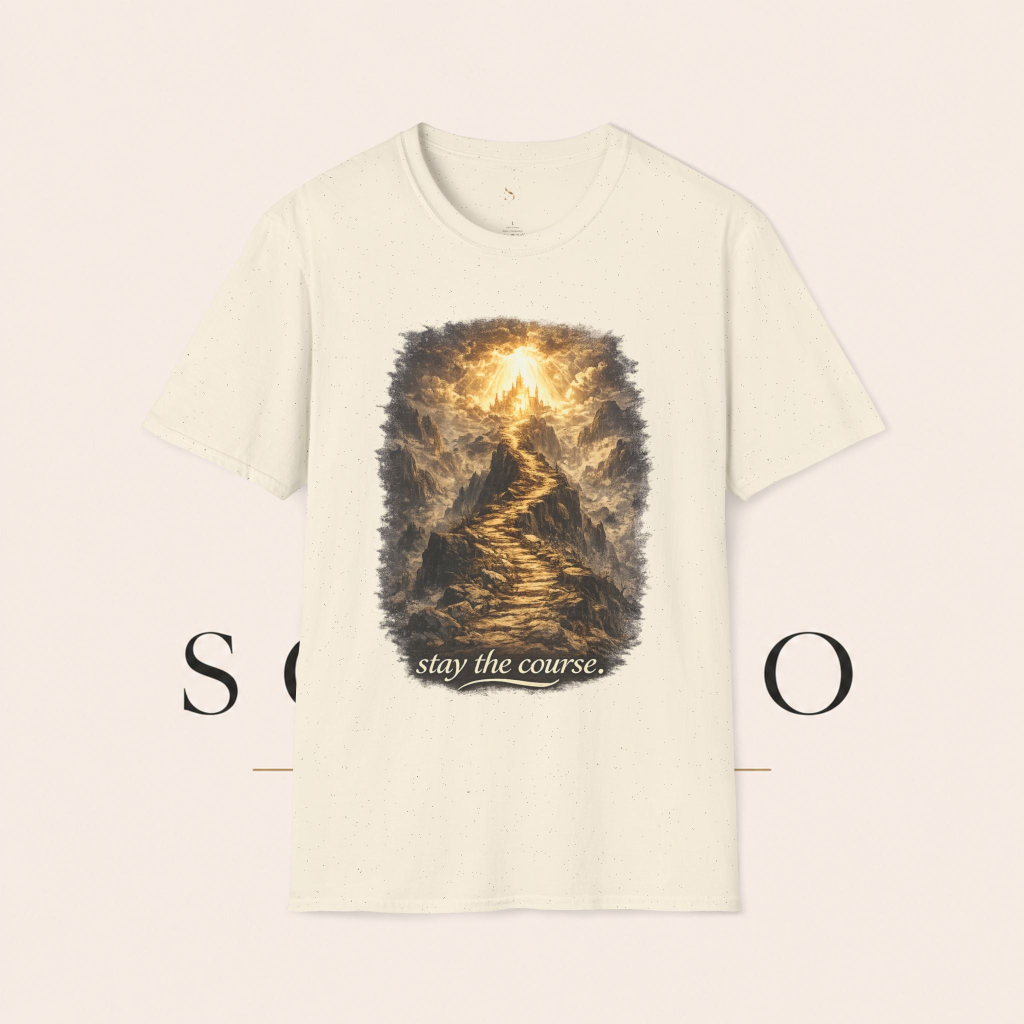 T-Shirt — 'Stay the Course' Ascending Light Mountain Graphic Tee