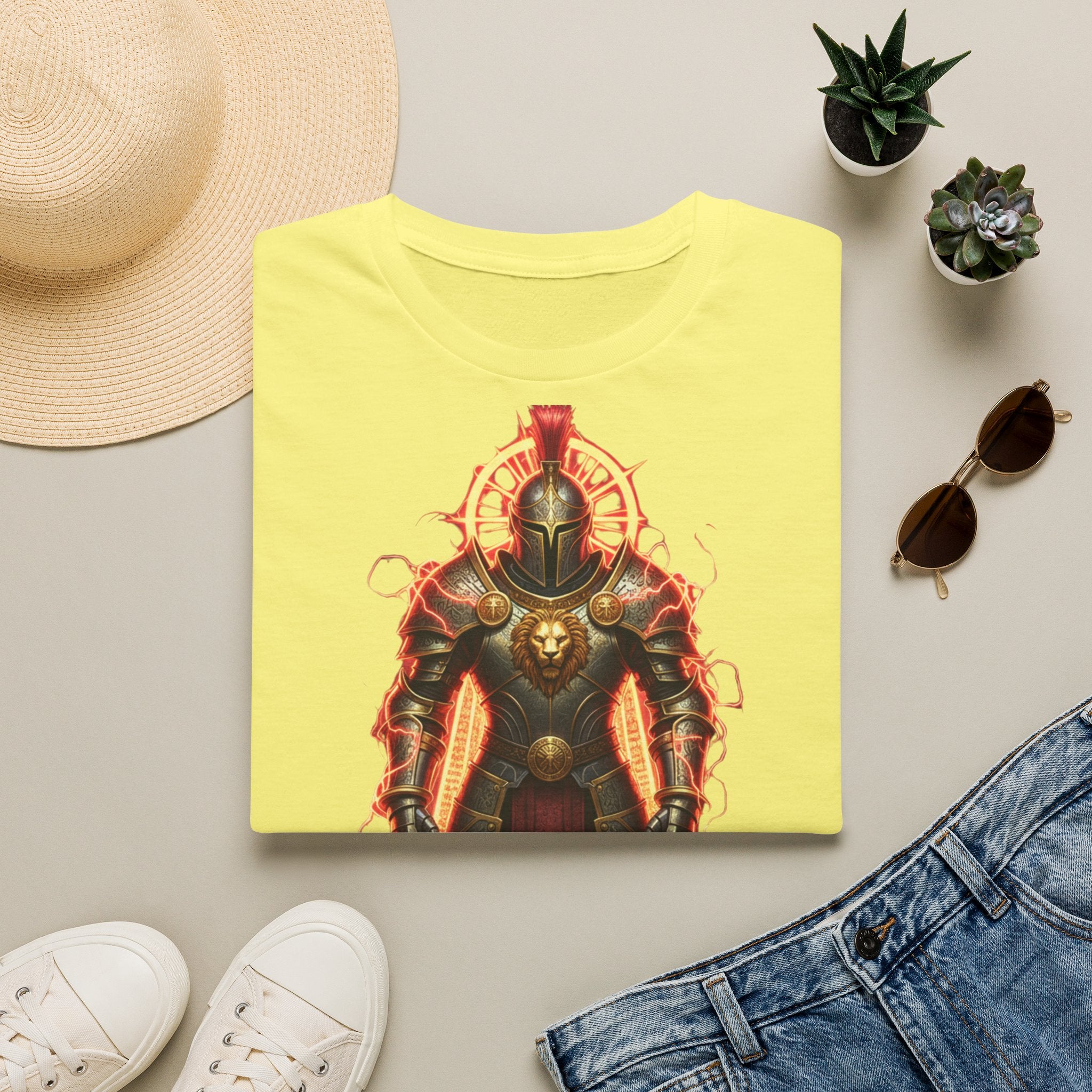 Knight of Flame Graphic T-Shirt — Fiery Medieval Armor Tee