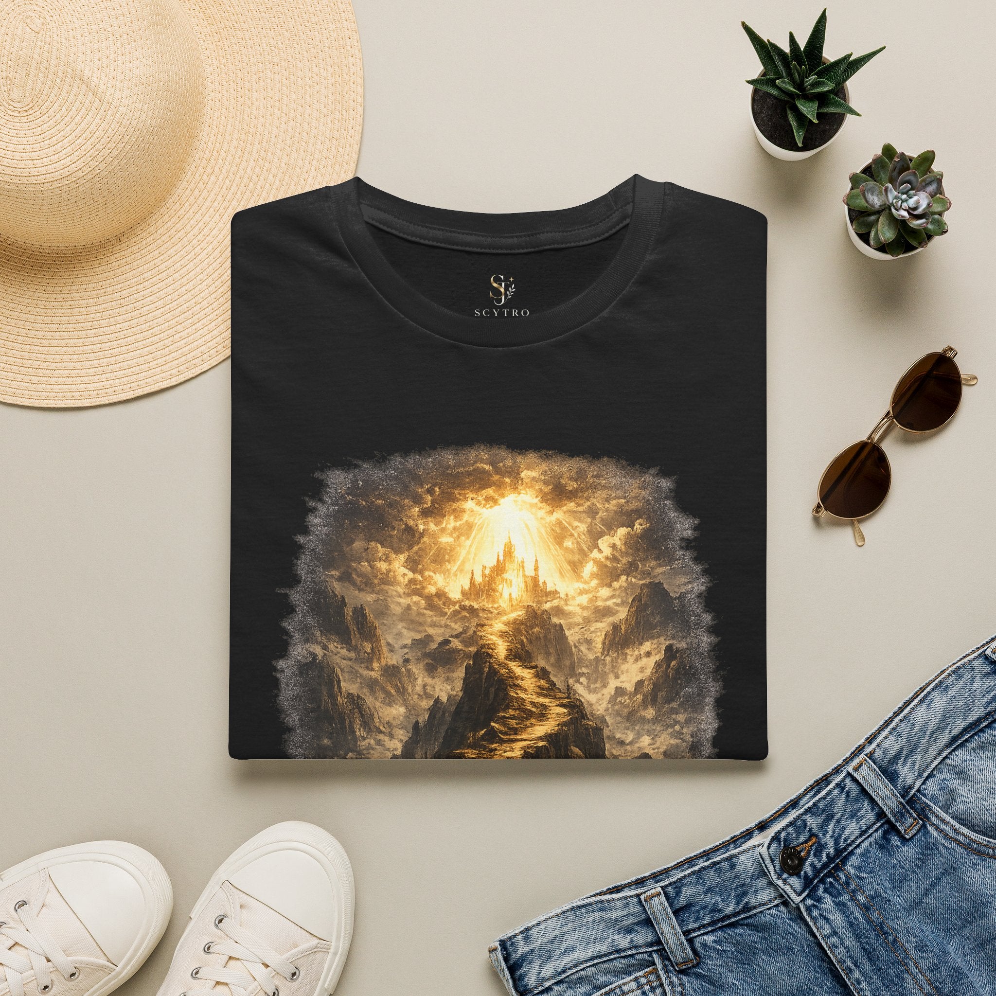 T-Shirt — 'Stay the Course' Ascending Light Mountain Graphic Tee