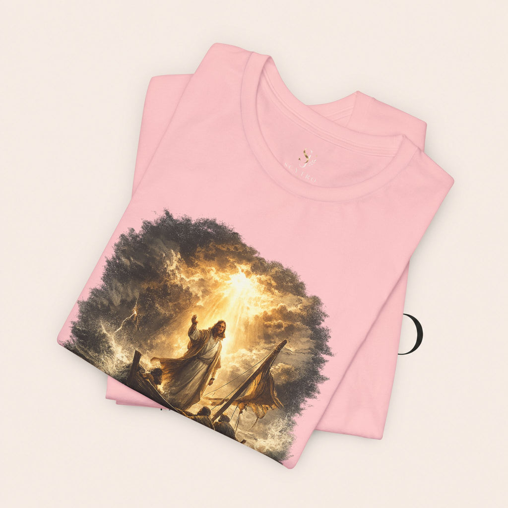 Peace Speaks Louder Christian T‑Shirt — Jesus Calming the Storm Faith Tee