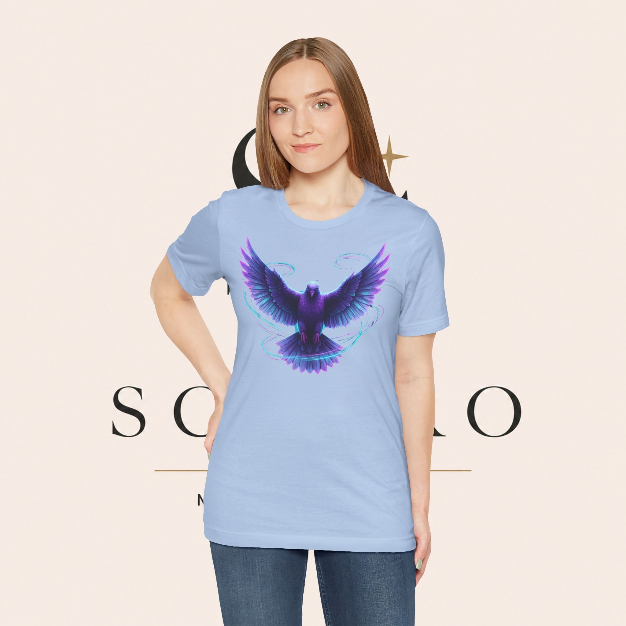 Mystic Raven Tee — Purple Glowing Dove Graphic T-Shirt
