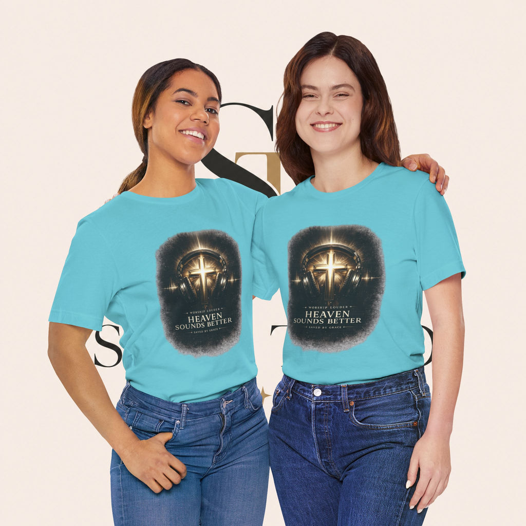 Youth Christian T‑Shirt - "Heaven Sounds Better" Cross Headphones Graphic Tee